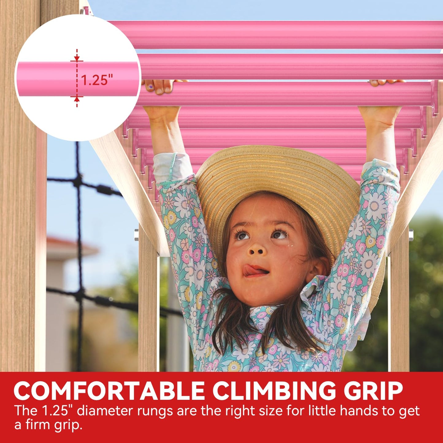 SUNSHINE FARMRE 16.5 Inch Monkey Bars Kit Playground Monkey Bar Ladder Rungs for Backyard Indoor Outdoor Metal Monkey Bars Swing Set Playset Accessories (Pink, 12 Pcs)