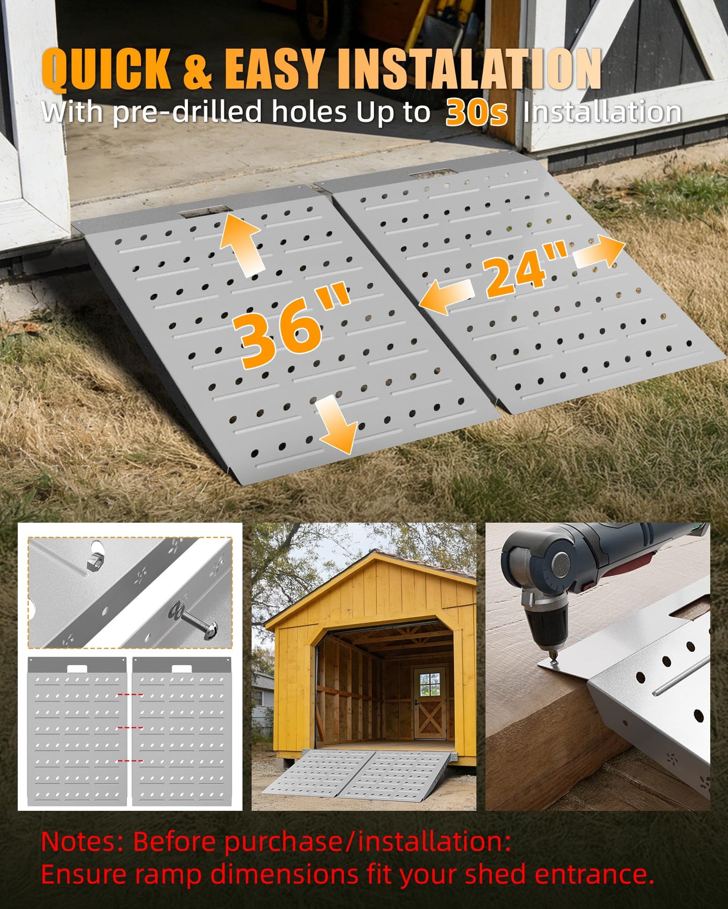 VNN 36" x 48" Shed Ramps - Slivery Loading Ramp for Riding Mower, 2 Pack Ramps for Sheds，1800 LB Capacity Alloy Loading Dock Ramp for Garages, Barns