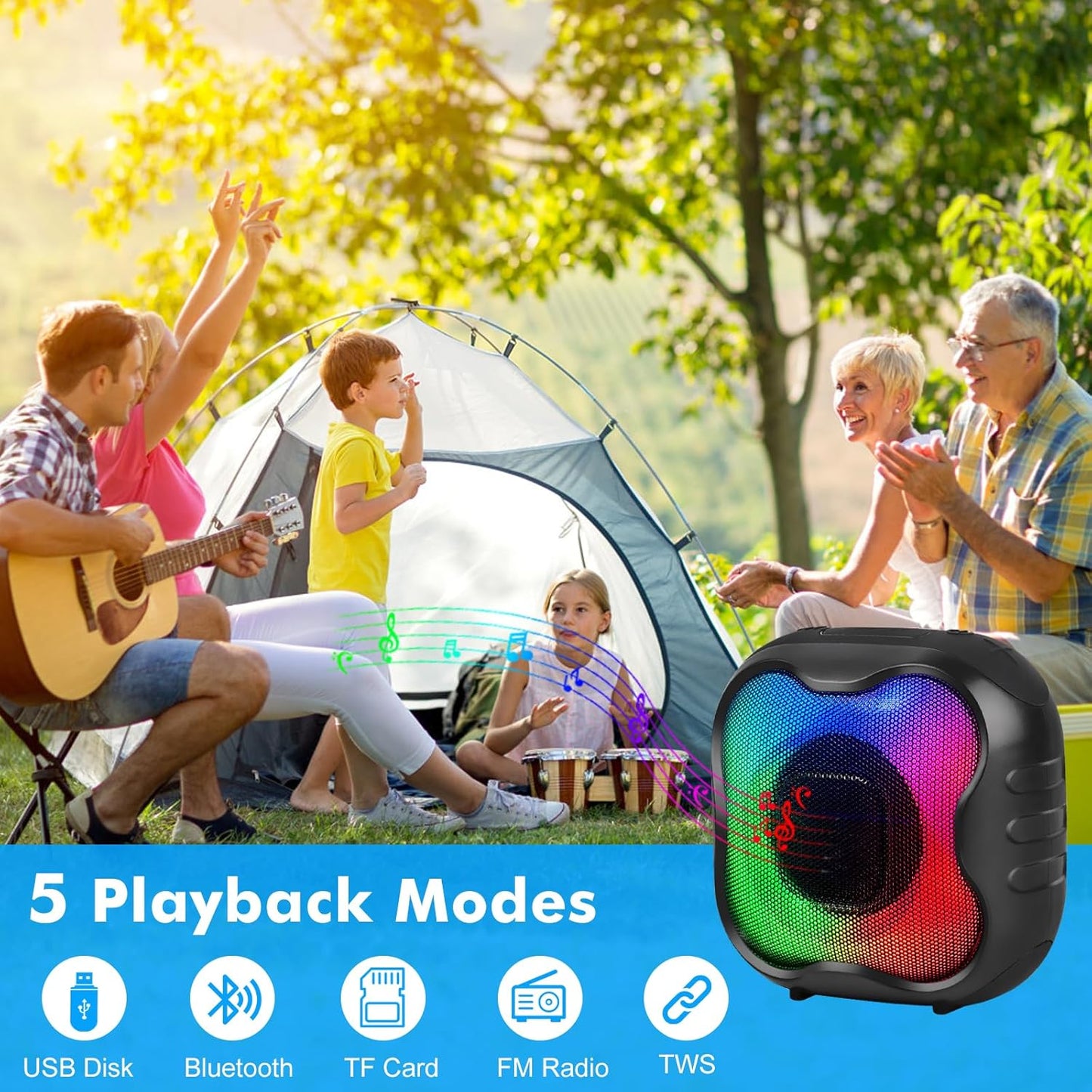 Cinolink IPX6 Shower Bluetooth Speaker, Waterproof Portable Speaker with Loud HD Sound RGB Lights for Home, Beaches