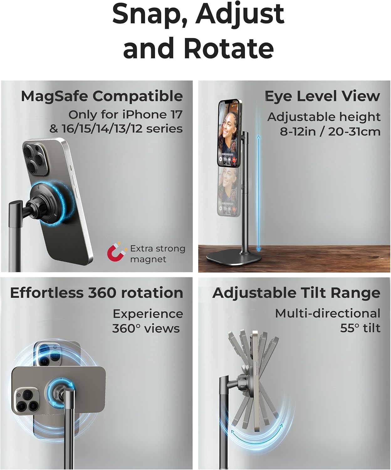 COOPER 17 16/15/14/13/12 (x2 Pack MagStand - iPhone Stand for Desk & Video Recording, Compatible with MagSafe, Stand
