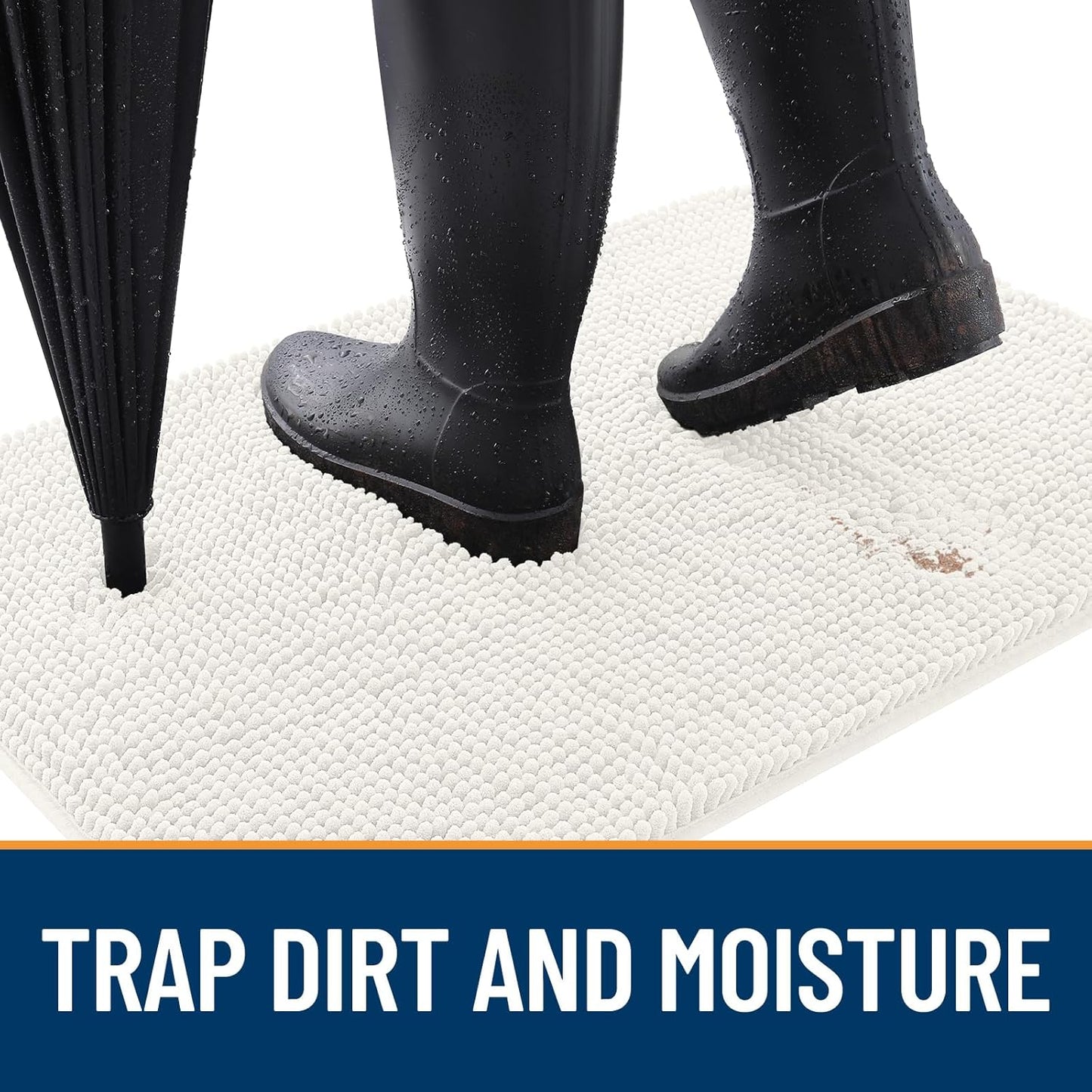 OLANLY Dog Door Mat - Absorbent Non-Slip Mud Mat for Dogs | Quick Dry Chenille, 47x20, Ivory