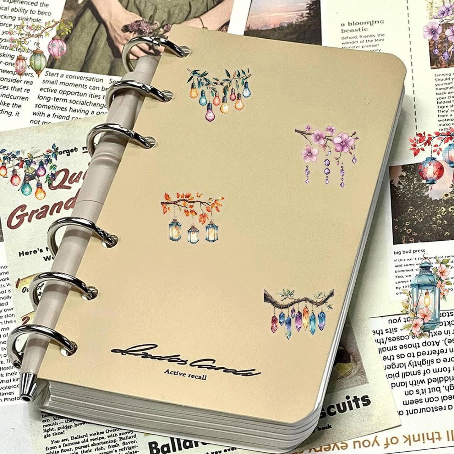Tufeifrank 50PCS Watercolor Hanging Lantern and String Light StickersClear Tree Branch Scrapbook Stickers
