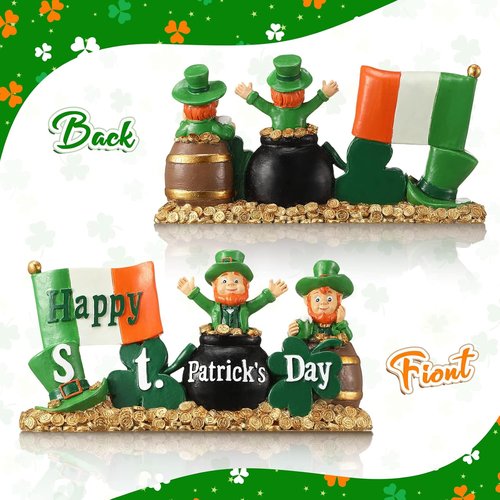 Fumete St. Patrick's Day Decorations | Leprechaun Figurines & Green Shamrock Home Decor