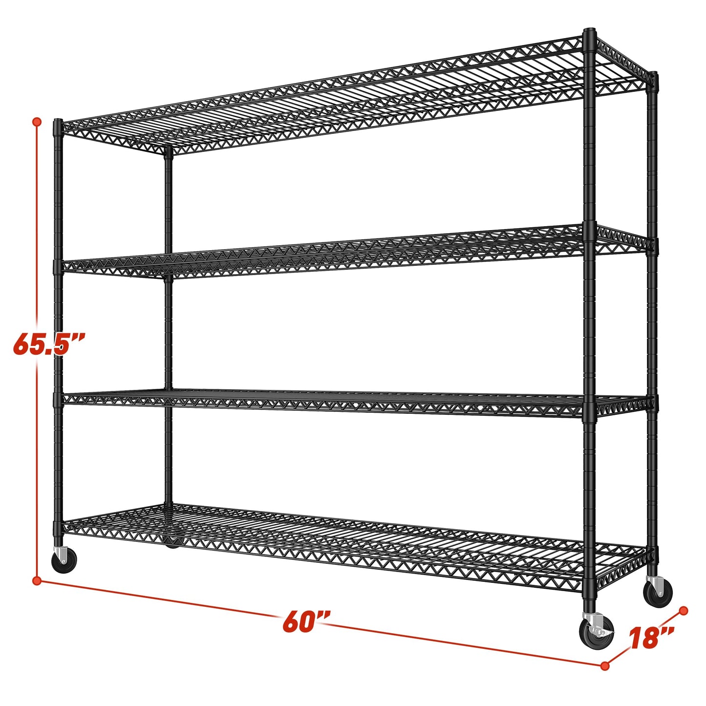 REIBII 60''W Storage Shelves 2399LBS Wire Shelving with Wheels Garage Shelving Heavy Duty Metal Shelves for Storage Rack Adjustable Shelf for Commercial Garage Kitchen, 60" W x 18" D x 65.5" H