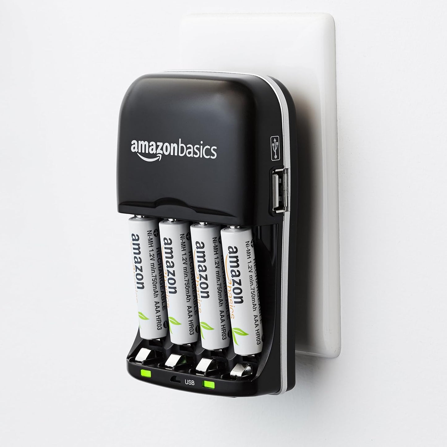 Amazon Basics Rechargeable Battery Charger for AA & AAA Ni-MH Batteries with USB Port, Portable, Travel-Friendly