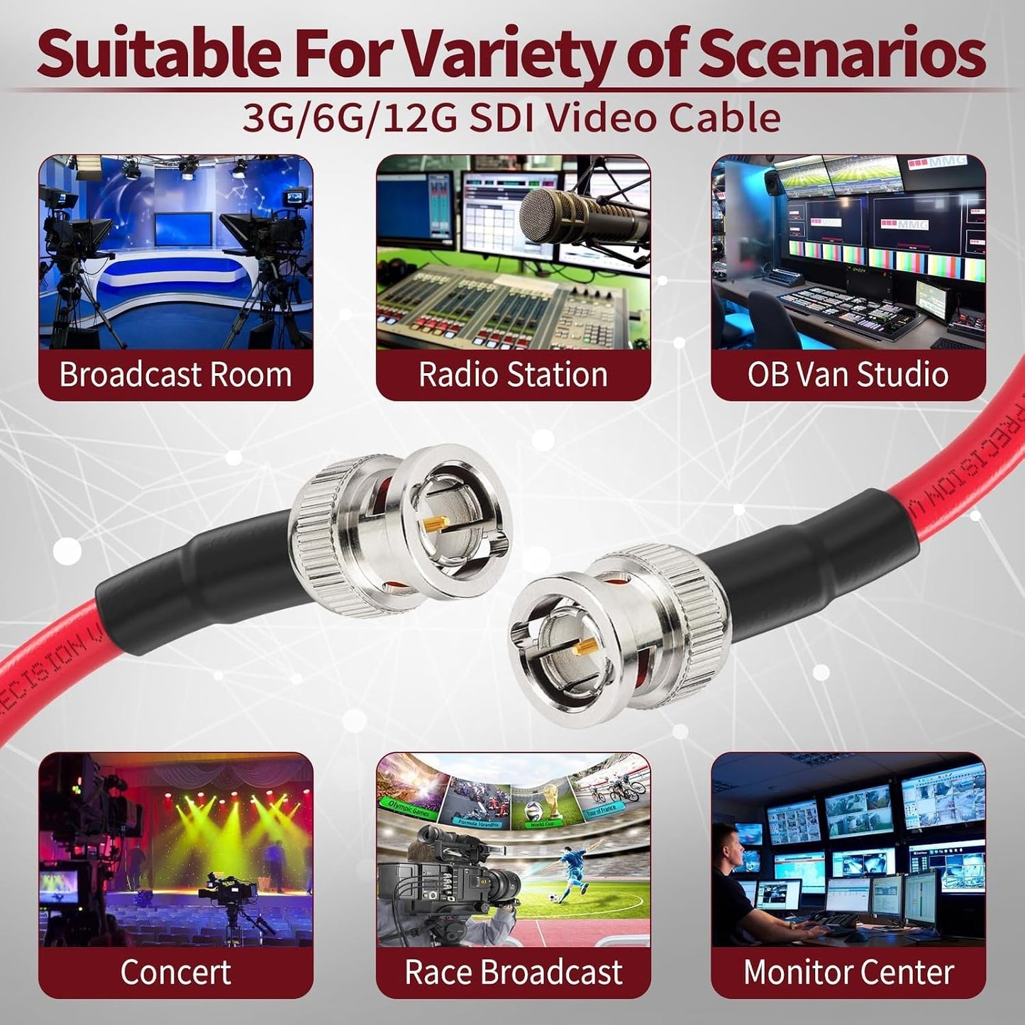 3G/6G/12G 10ft 75 1694A HD-SDI/3G-SDI/6G-SDI/4K 1-Pack Superbat SDI Cable BNC Video Cable Ohm Belden Red Support Video