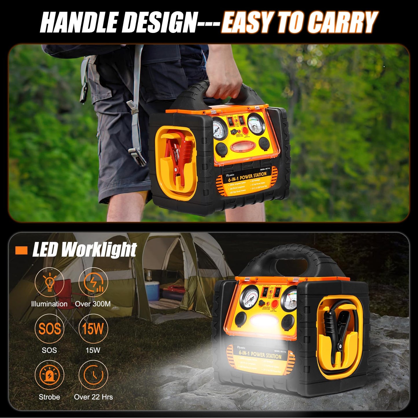 1800A Car Jump Starter with Air Compressor 150PSI,12V Portable Battery Jump Box (8.0L Gas/6L Diesel), Battery Booster with 400W Power Station AC/DC/USB