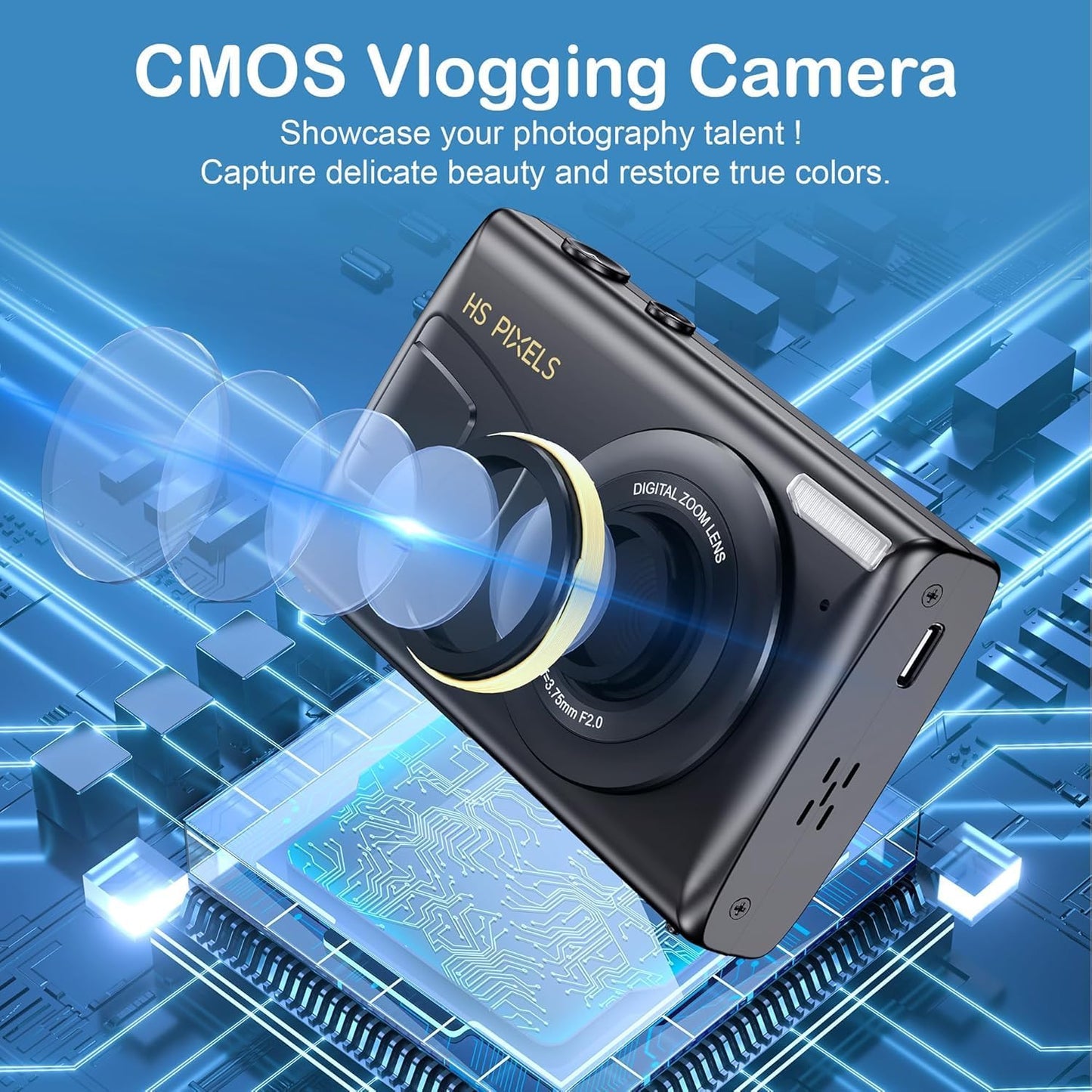 KANORLEEY 4K Cards-64MP YouTube,2.8" Focus,18X Zoom,10 Digital Camera Without SD Vlogging Camera for IPS Screen,Auto