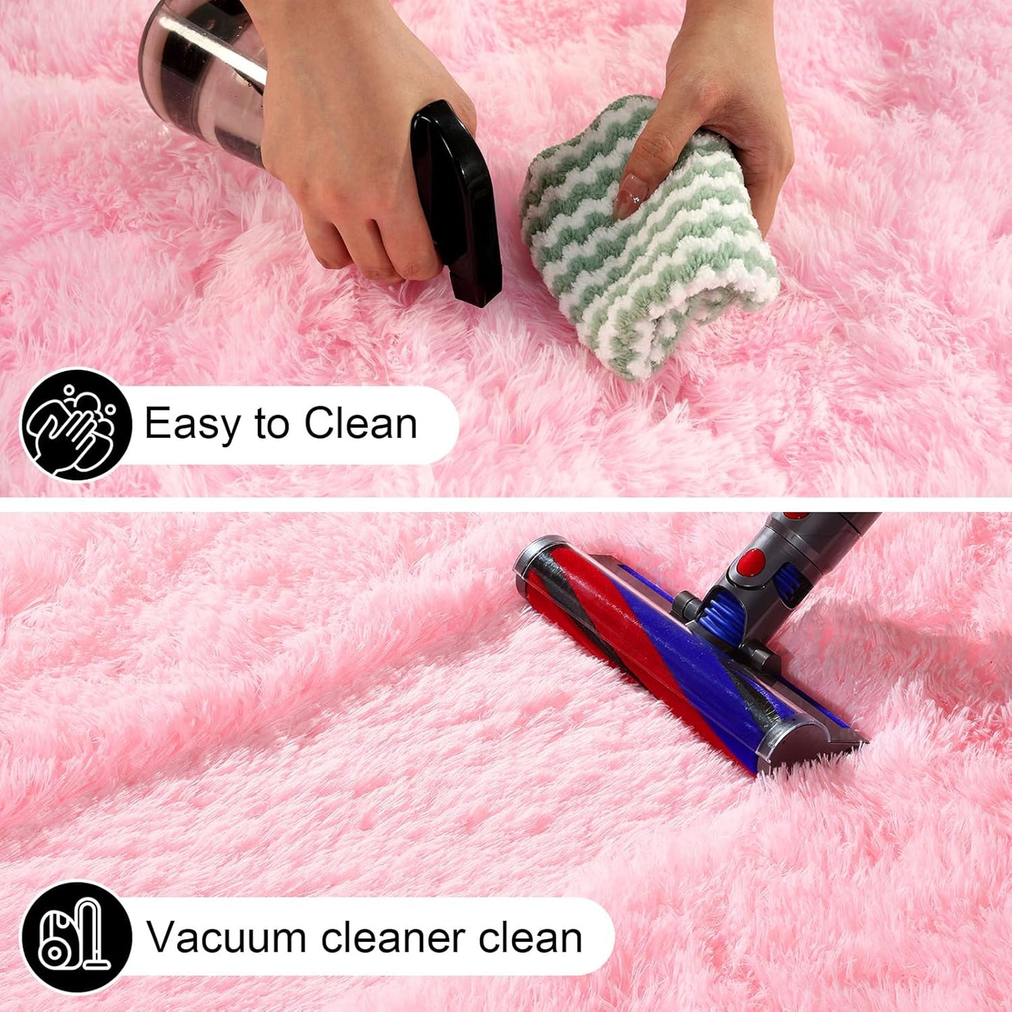 Skiennix Pink Area Rug - Fluffy 2x3 Soft Shag Carpet with Non-Slip Strips for Kids' Room Decor
