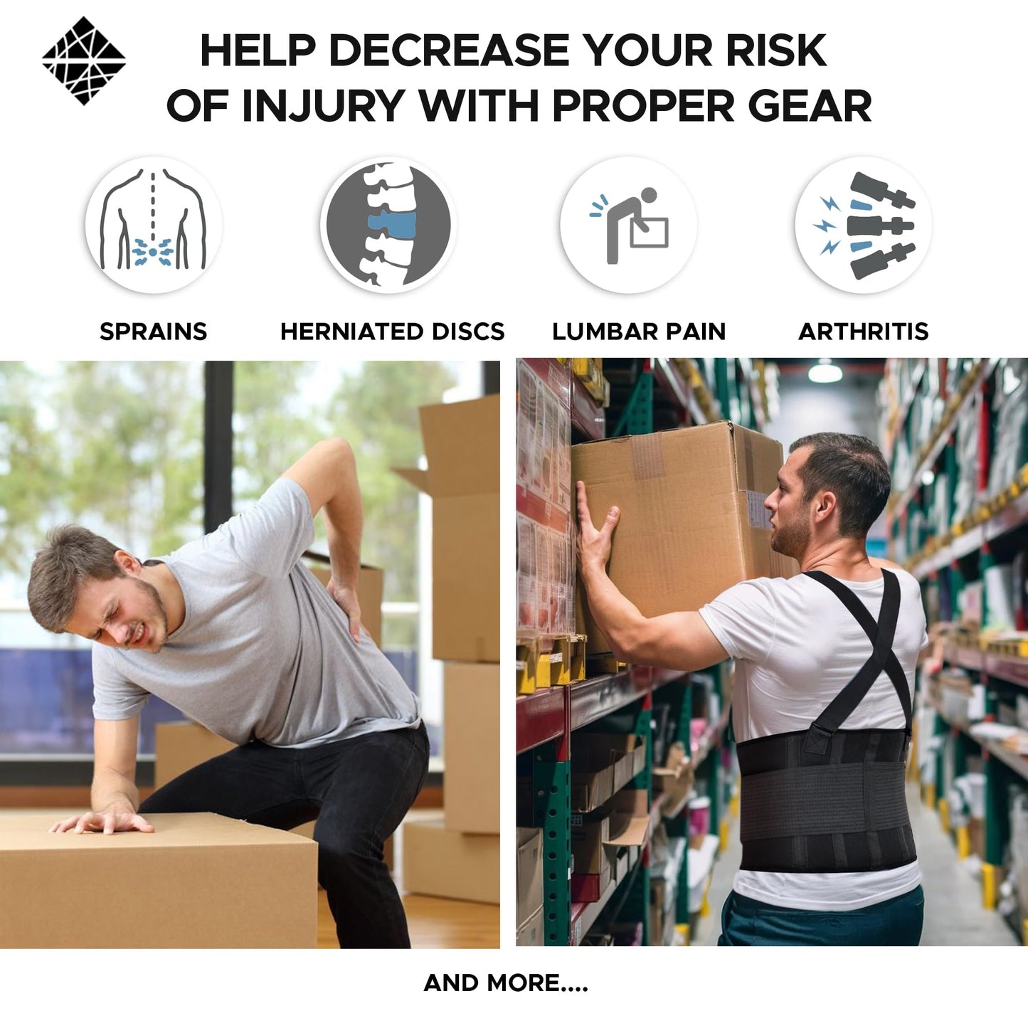Back Brace for Men Lower Back Heavy Lifting with Suspenders, Back Support Belt for Work, Lower Back Brace with Lumbar Support for Back Pain Relief, Construction Warehouse Moving Belt, Size L