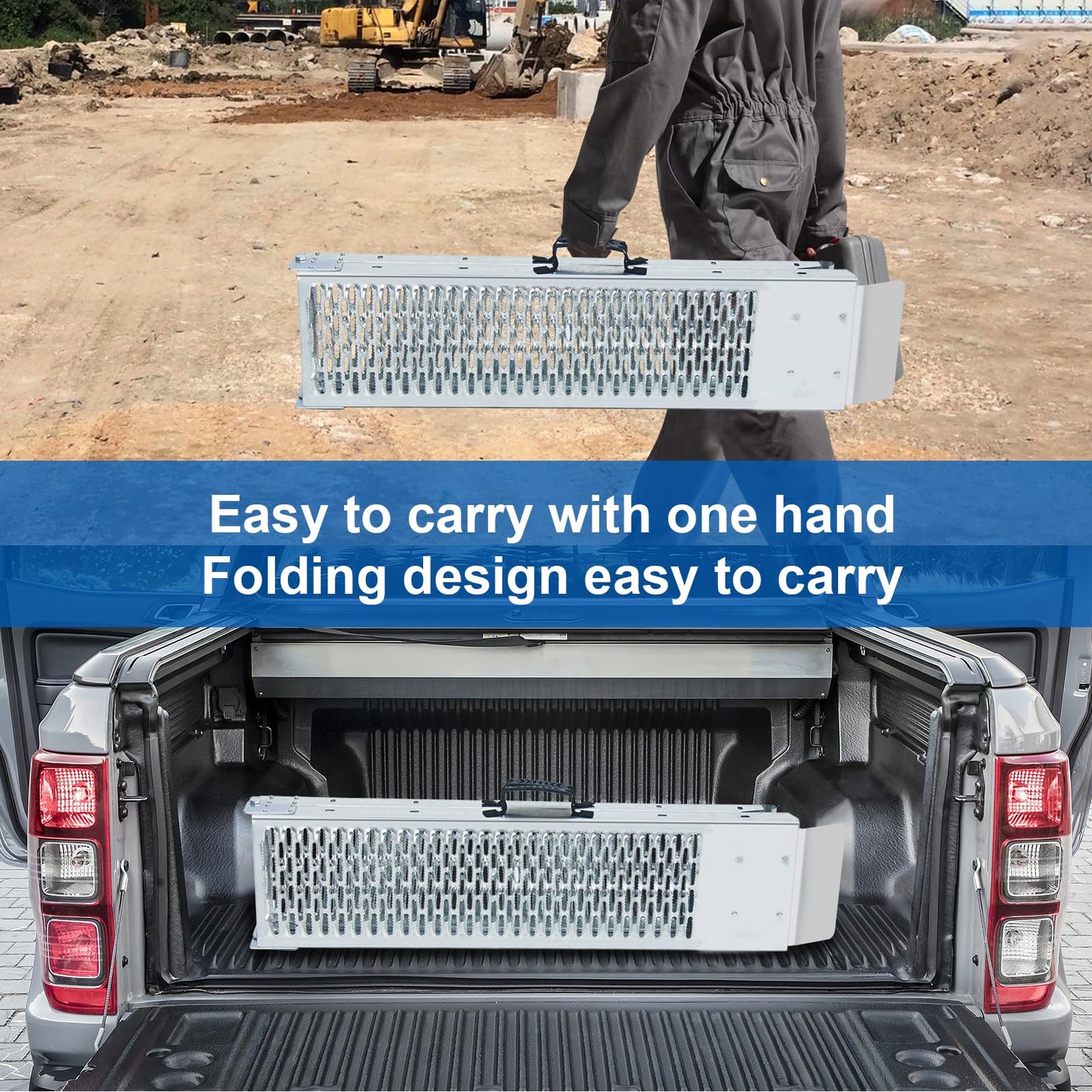 Arejonner 81.88 inches Long and 10.55 inches Wide Heavy Duty Folding Loading Ramp, 1500lb Capacity, Motorcycle; Lawn Mower; Snow Plough; Bikes; ATV; UTV; Golf Carts,Circular Hole, Pack of 2