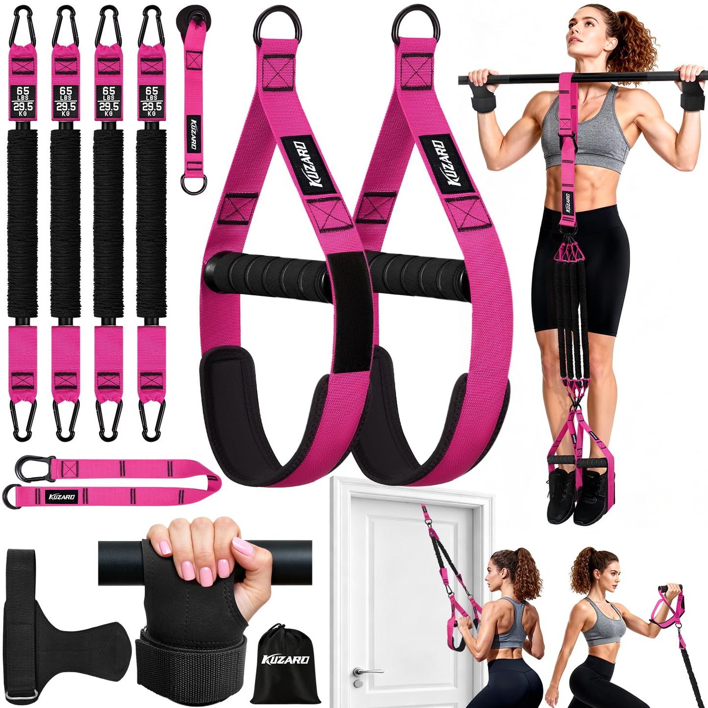 Upgraded Pull Up Assistance Bands for Women, Heavy Duty Resistance Bands with Handles, Exercise Band with Door Anchor, Workout Band Set for Pull Up Bar, Full Body Sculpting,Muscle Training, Home Gym