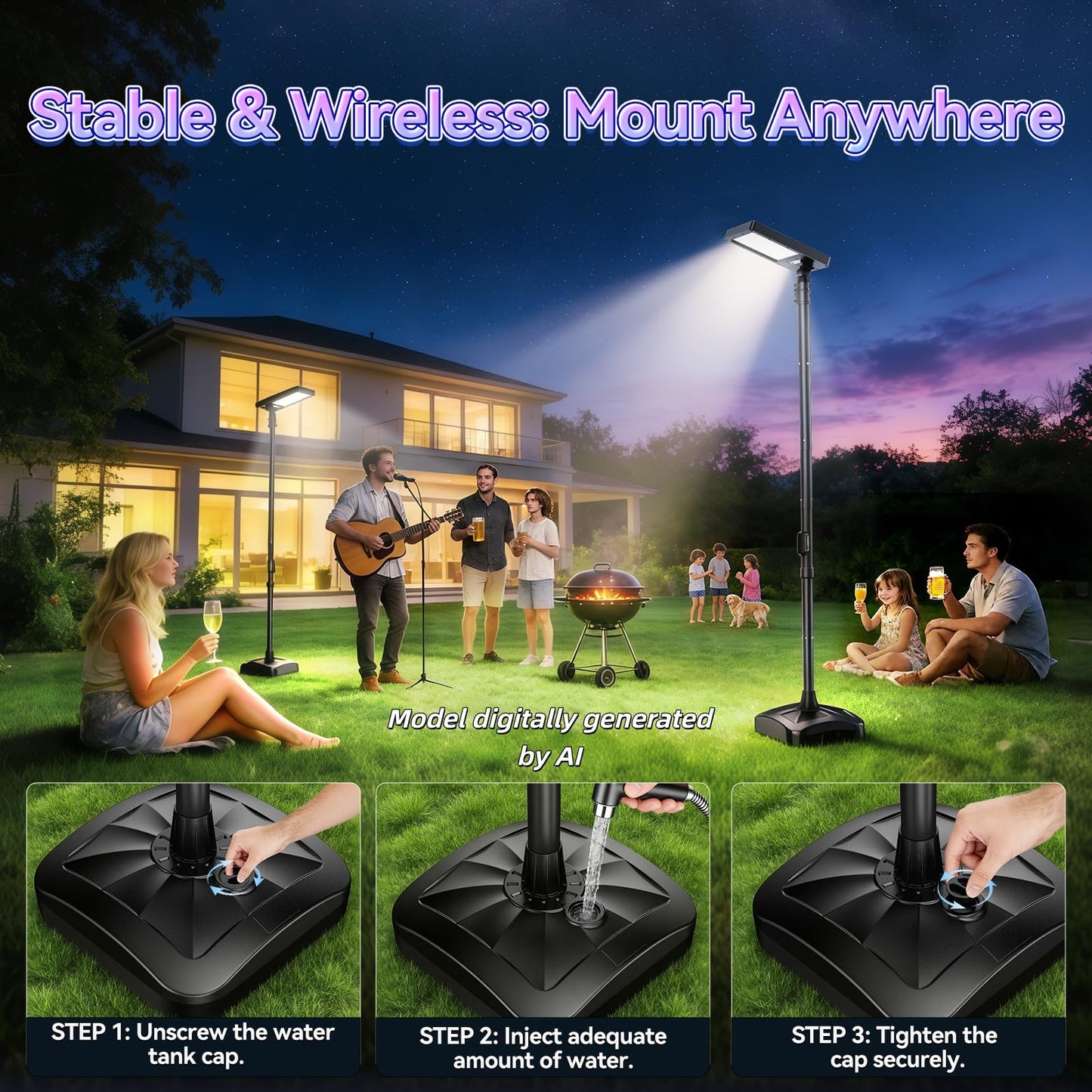 102" Solar Outdoor Street Lights with Speaker, Pole & Remote, Portable IP65 Waterproof LED Solar Flood Motion Post Light, Dusk to Dawn Solar Floor Lamp for House, Yard, Garden, Patio, Garage, Driveway
