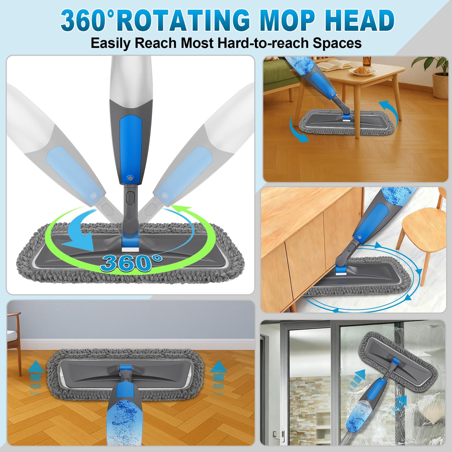 BPAWA Spray Mops for Floor Cleaning - Microfiber Wet Dry Dust Mop for Hardwood Laminate Wood Tile Vinyl Floors with 3 Washable Pads fit for Swiffer PowerMop