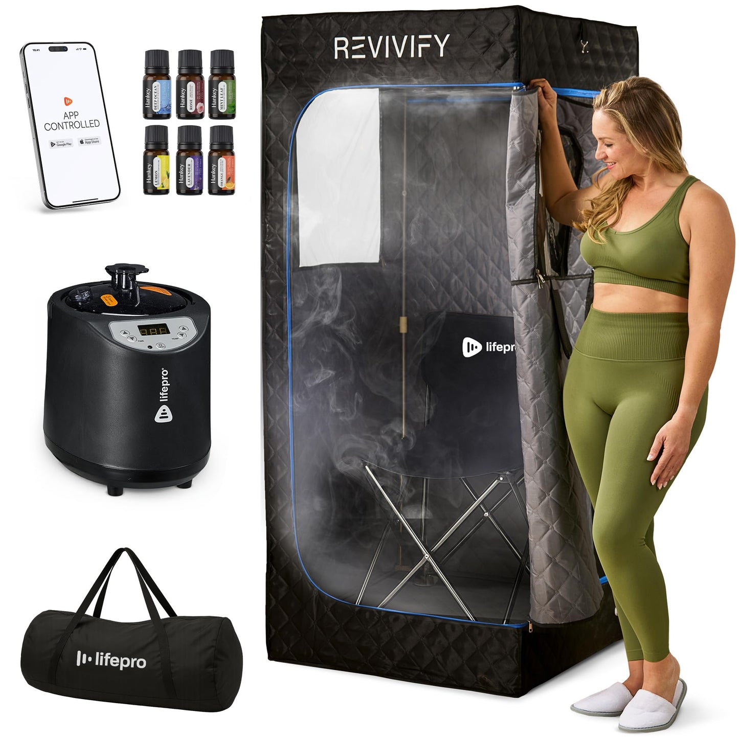 LifePro Revivify Mini Portable Sauna for Home — Infrared Steam Sauna Tent with 2.6L Steamer & 6 Essential Oils, Adjustable Heat Levels App Control
