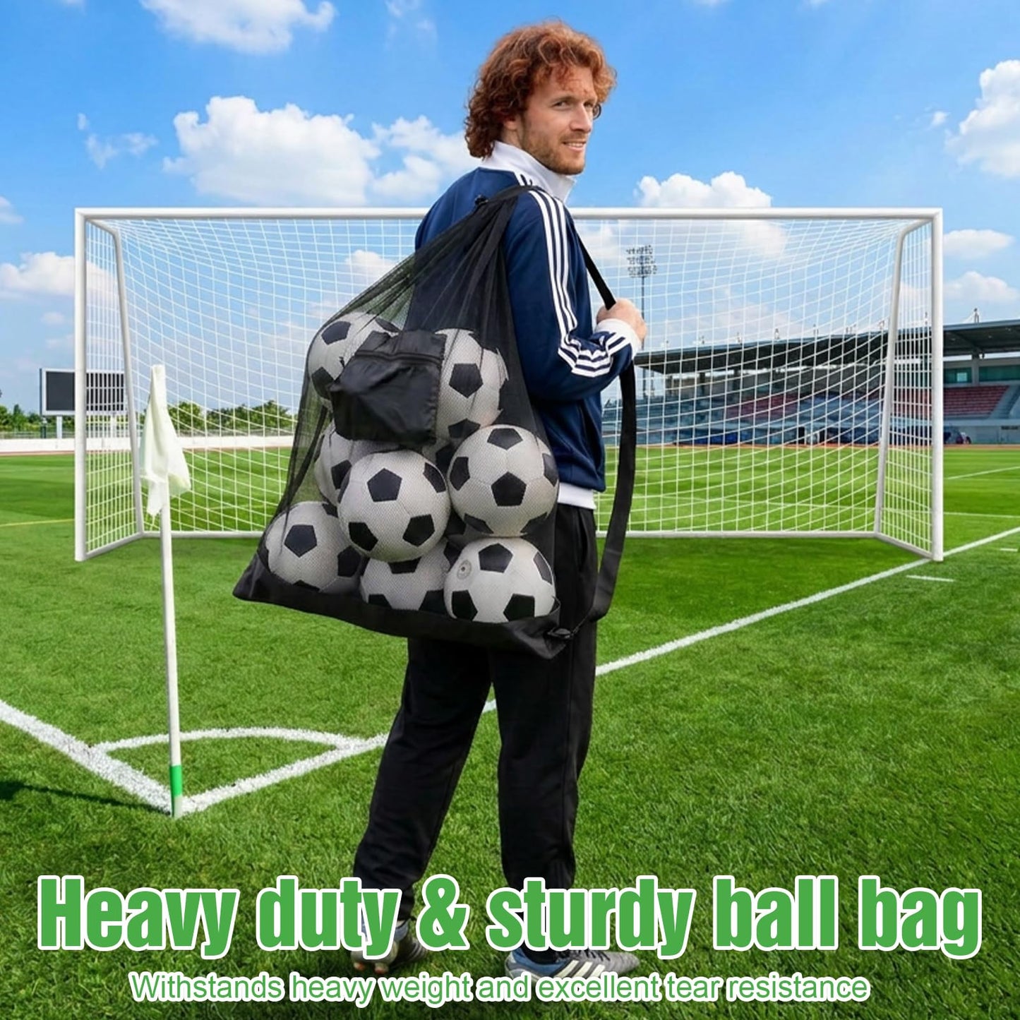 kuyeyzu 4 Pcs Extra Large Soccer Ball Bag 40" x 30" Heavy Duty Mesh Ball Bag with Pocket Drawstring Storage Sack for Basketball Volleyball Football Gym Equipment Coaches Black