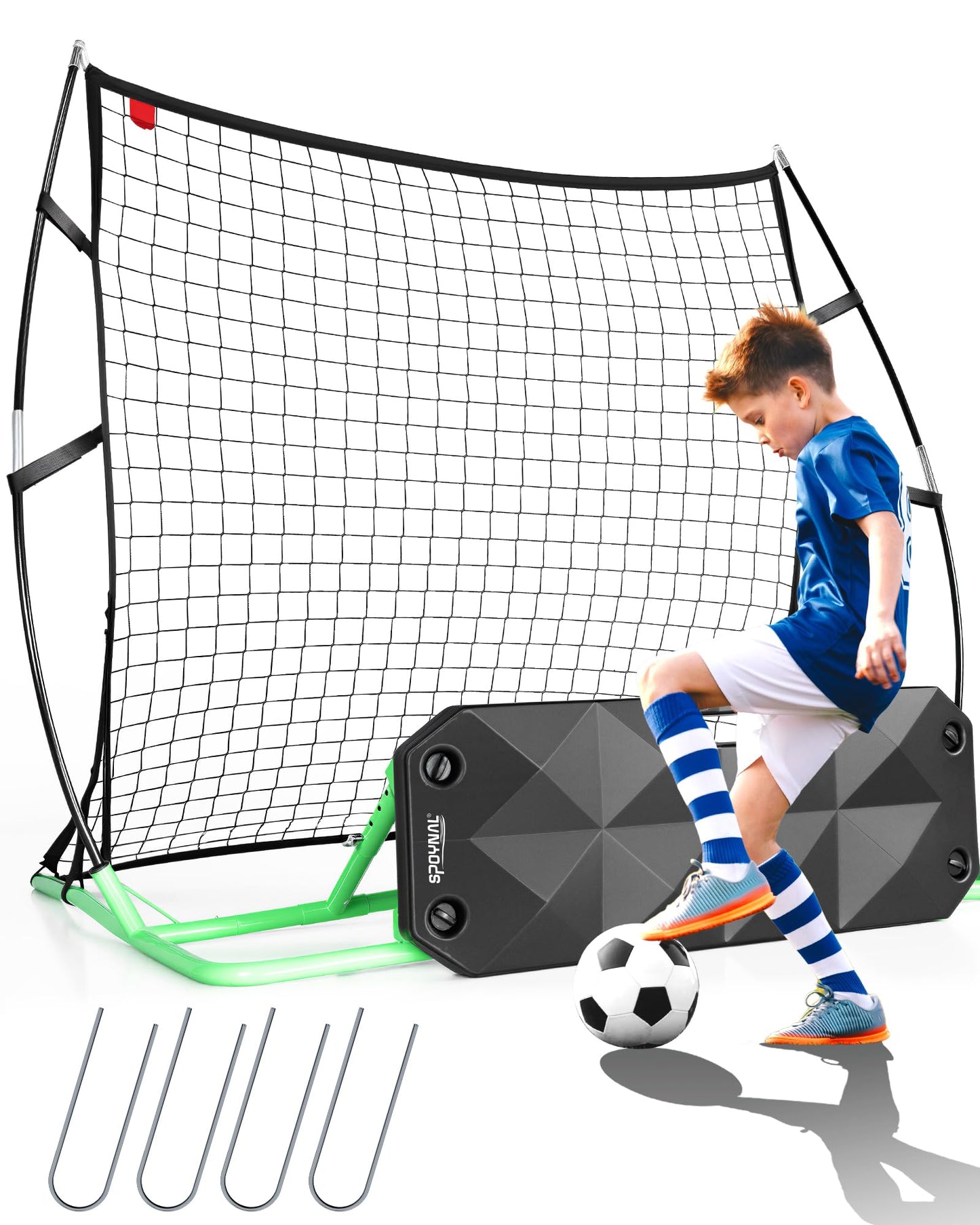 SPOYNAL 2-in-1 Soccer Rebounder with Adjustable Dual-Sided Rebound Board, Soccer Rebounder Net for Passing, Volleys & Ground Drills, Soccer Training Rebound Net for Solo & Team Practice