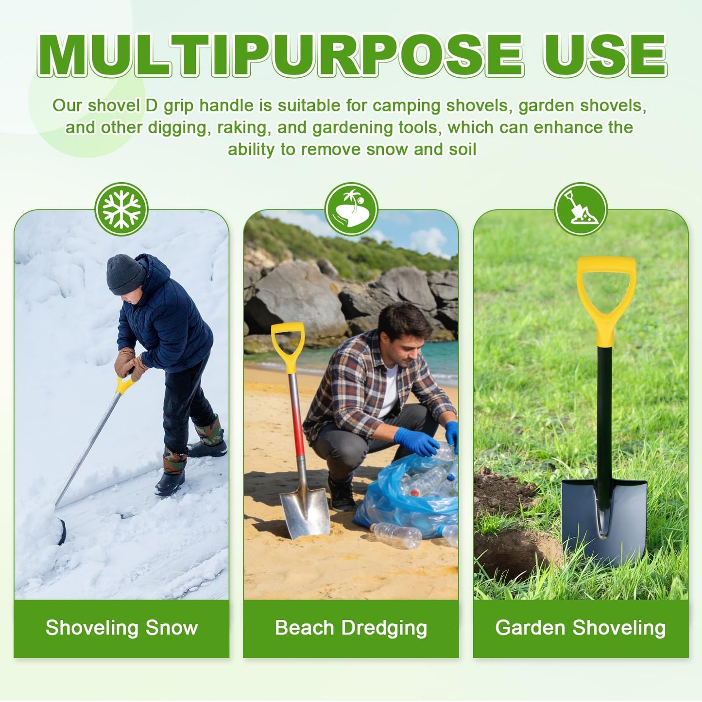 M METERXITY 1-Pack Shovel D Grip Handle, 32mm/ 1.26 Inch Inside Diameter Plastic D Shaped Grip Shovel Handle Replacement for Digging Raking Tools [Yellow]