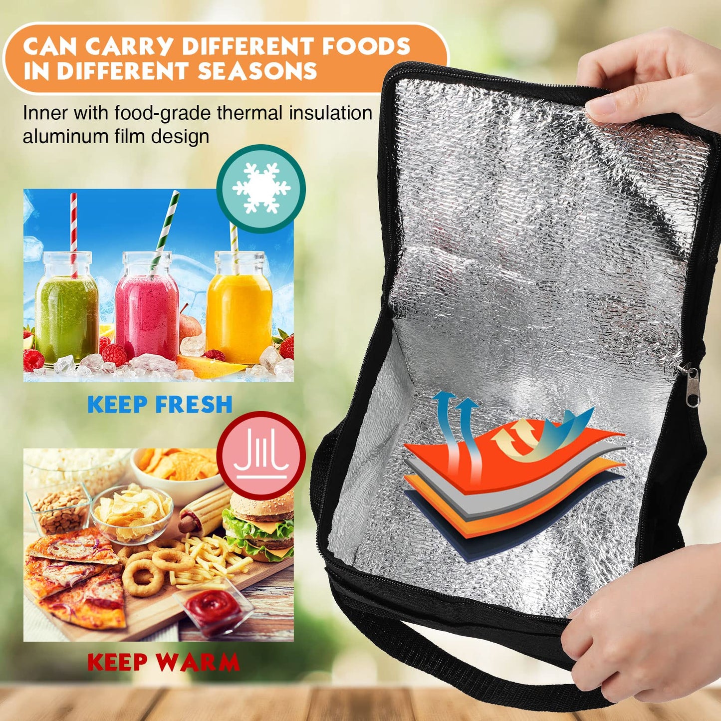Nuogo 15 Pack Insulated Lunch Bags Bulk, Reusable Cooler Boxes, Leakproof Lunch Boxes Set, Waterproof Thermal Coolers, Insulated Beverage Bag for Women Men Work Picnic Beach(Black)