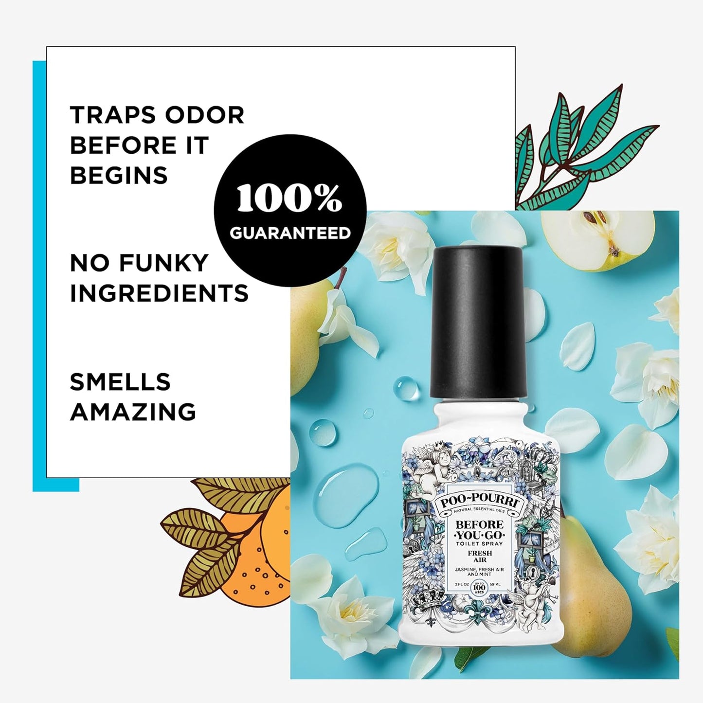 Poo-Pourri Toilet Spray - Fresh Air & Mint Scent, 2 Fl Oz | Jasmine Essential Oil Blend