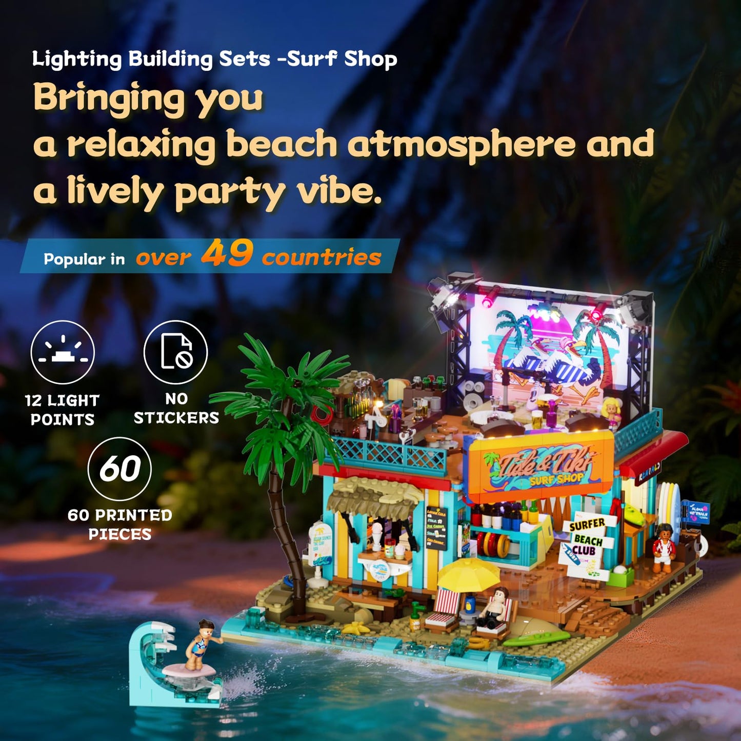 Lumibricks Surf Shop Lighting Building Bricks Set - Coast Club Modular Collection Display Kit with LED and Minifigures 1752 Pcs for Adults & Teens & Marine Enthusiasts