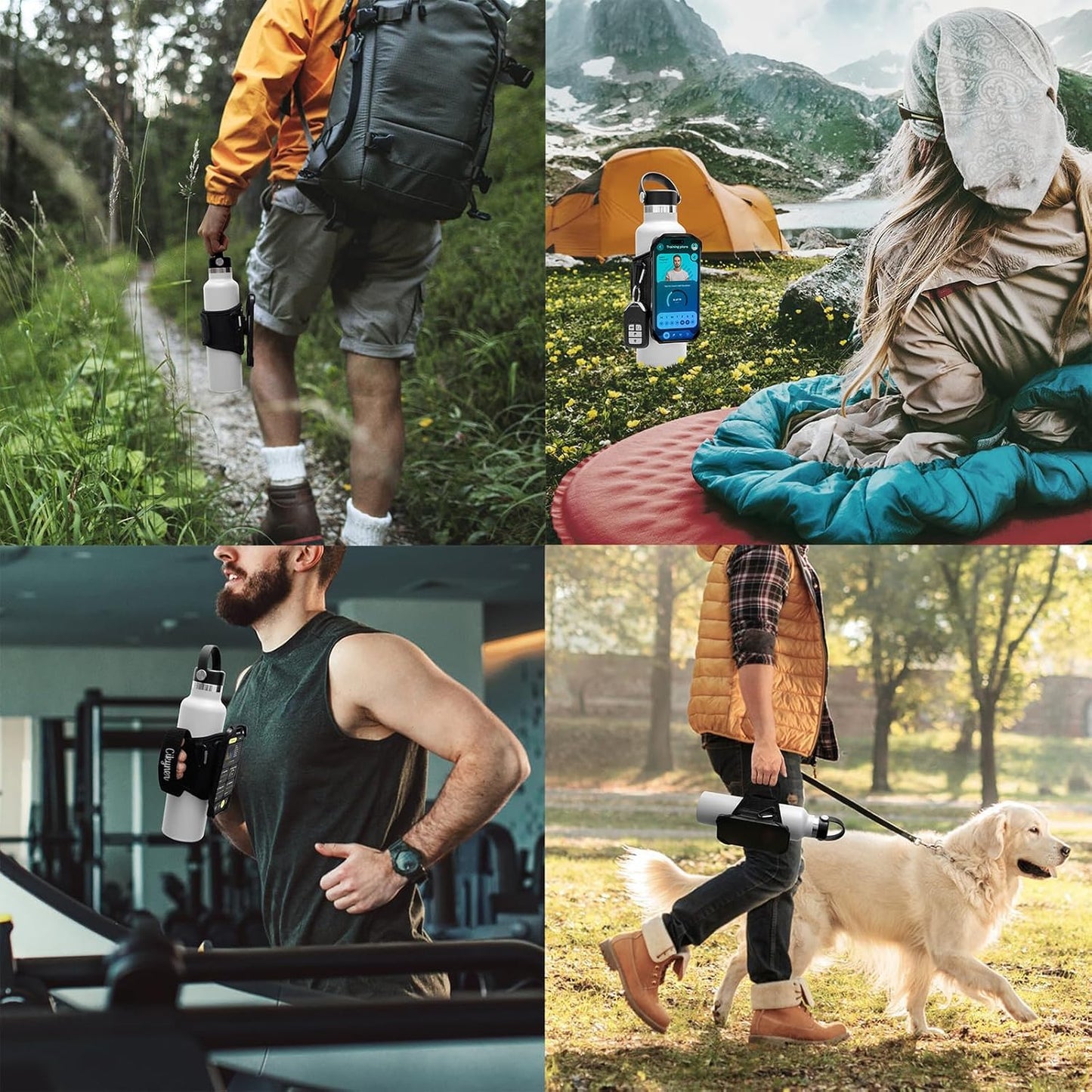 Cikyner Water Bottle Strap, Water Bottle Holder for Mobile Phone 360° Rotatable & Removable Water Bottle Pouch Gym Water Bottle Accessories for 4.5-7'' Mobile Phone & 18-40 oz Water Bottles (G7L)
