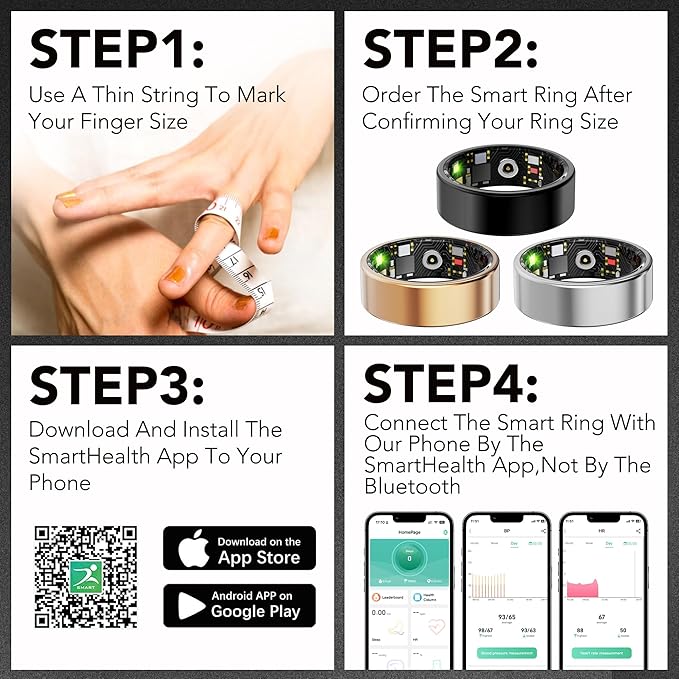 Smart Health Ring for Women Men Fitness Tracker with Heart Rate, Blood Oxygen, Blood Pressure, Sleep Monitoring, Step Counting, IP68 Waterproof for iOS and Android, No Subscription Fee, Silver 10