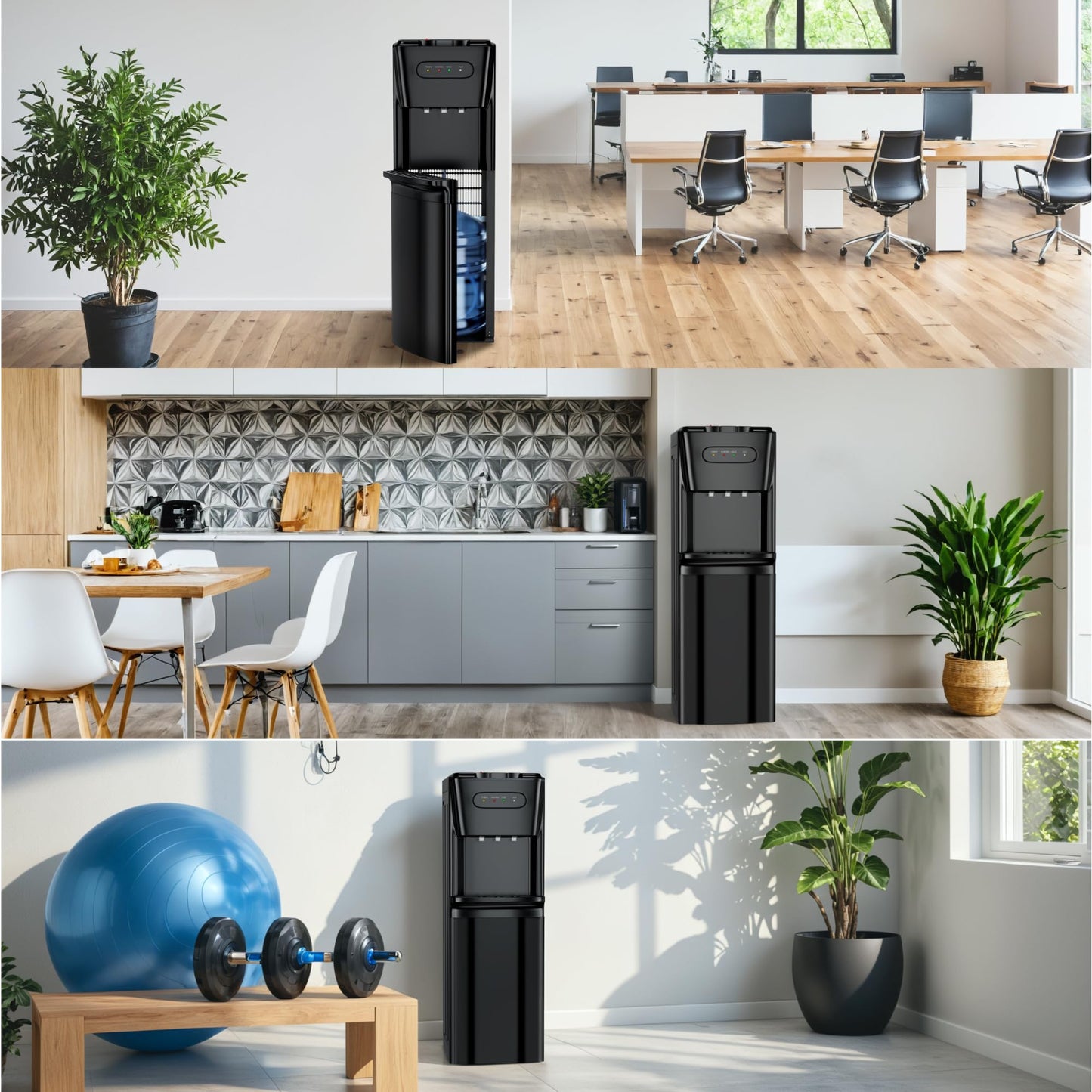 Manastin Bottom Loading Water Cooler Dispenser，3 Temperature Settings - Hot, Cold & Room, Empty Bottle Indicator, Child Safety Lock, Ideal for Office, Home, Living Room, Matte Black