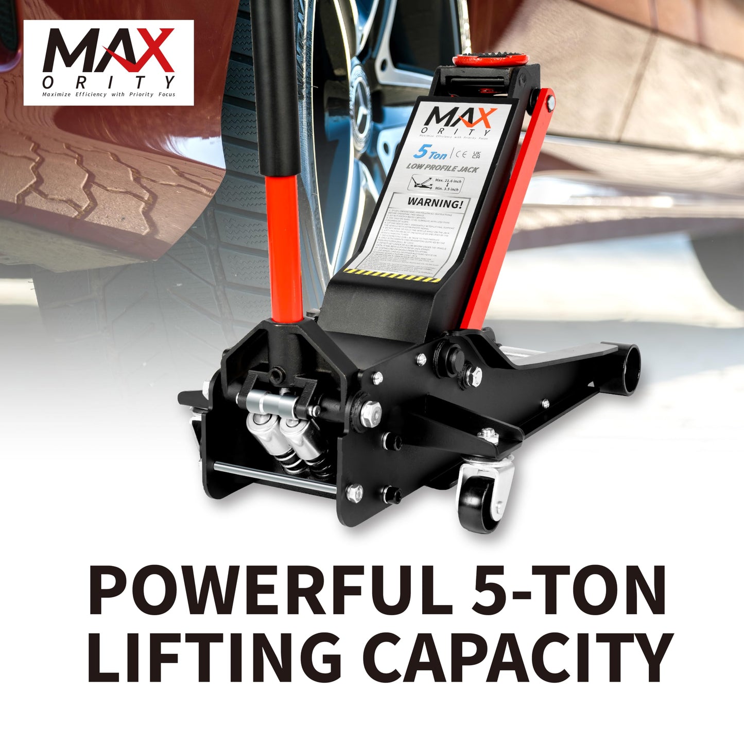 Maxority 5-Ton (11000lbs) Low Profile Hydraulic Super Heavy-Duty Steel Floor Jack with Dual Pistons Quick Lift Pump, Home and Workshop Car Maintenance for Various Vehicles (Red, 5 Ton Low Profile)