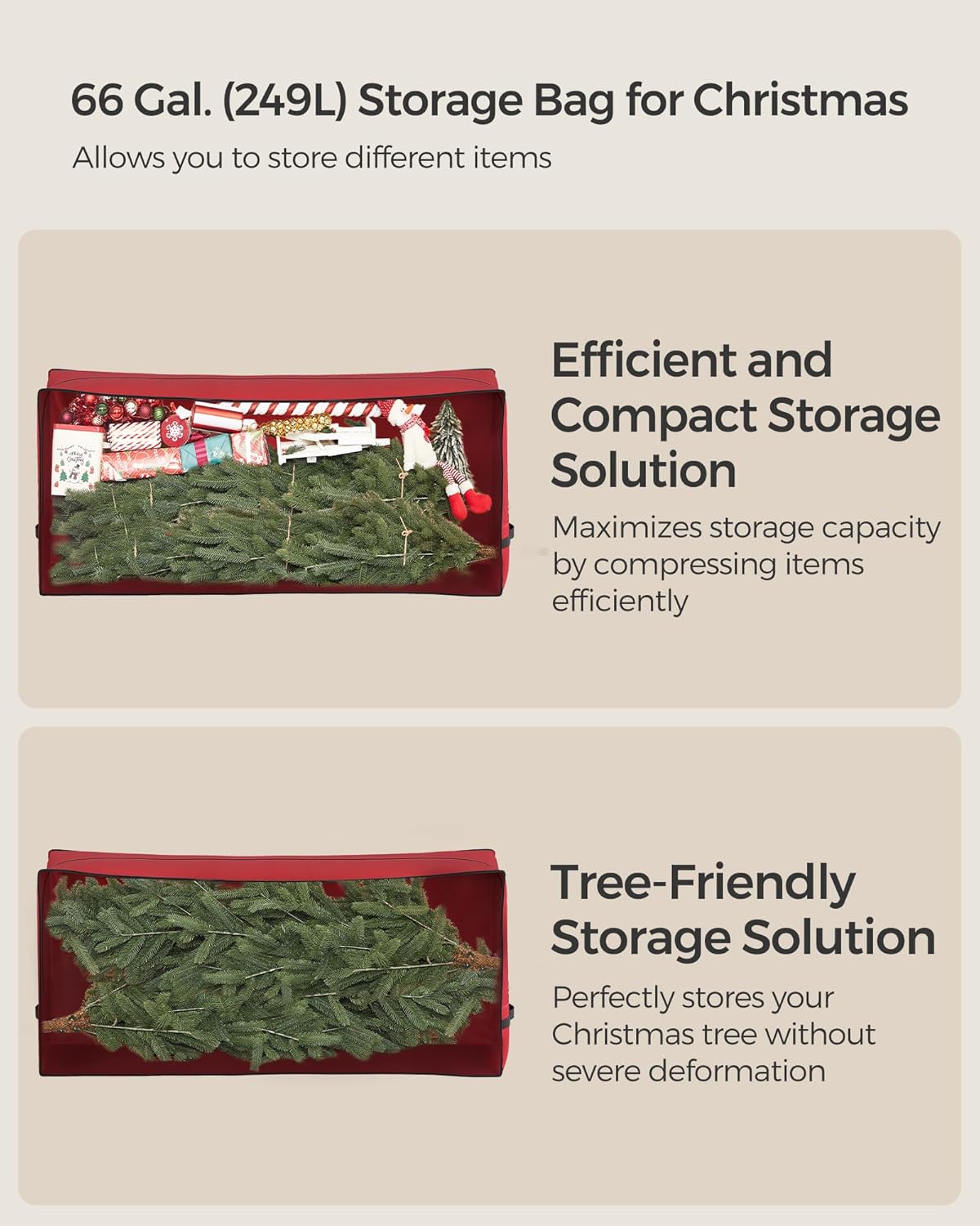SONGMICS Christmas Tree Storage Bag - Rolling Design with 1.6-Inch Wheels, Fits Up to 7.5 ft Trees, Cherry Red