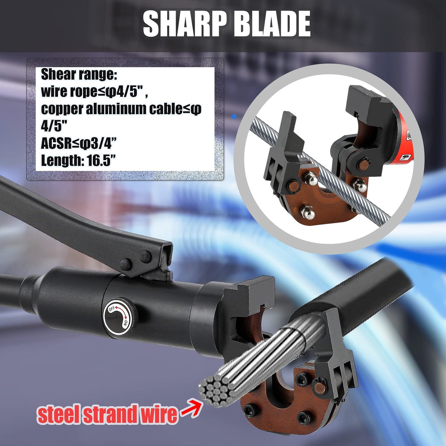 NEWTRY Hydraulic Cable Cutter Hydraulic Rebar Cutter φ25/32” Steel Wire Cutter 60KN Bolt Cutter for Copper Aluminum Cable, Armoured Cable, ACSR, Wire Rope, Steel Strand Wire, Aluminum Wire