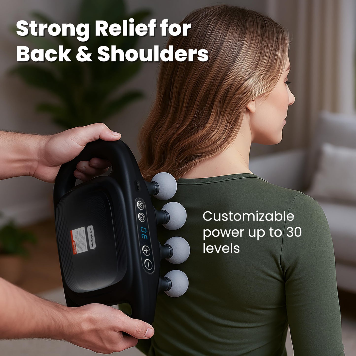 OMEO 16-Head Deep Tissue Massage Gun – Professional Percussion Massager with 30 Intensities & Quiet Motor | Portable Muscle Massager for Pain Relief, Neck, Back, Shoulders & Legs (Black)