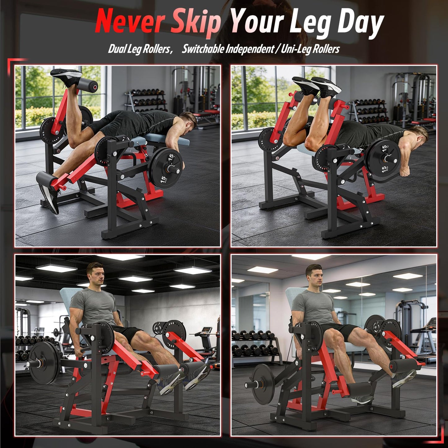 Leg Extension and Curl Machine feat Unilateral & Bilateral, Convertible Seated Leg Extension and Lying Leg Curl Bench for Home Gym, Quad and Hamstring Lower Body Leg Workout Equipment