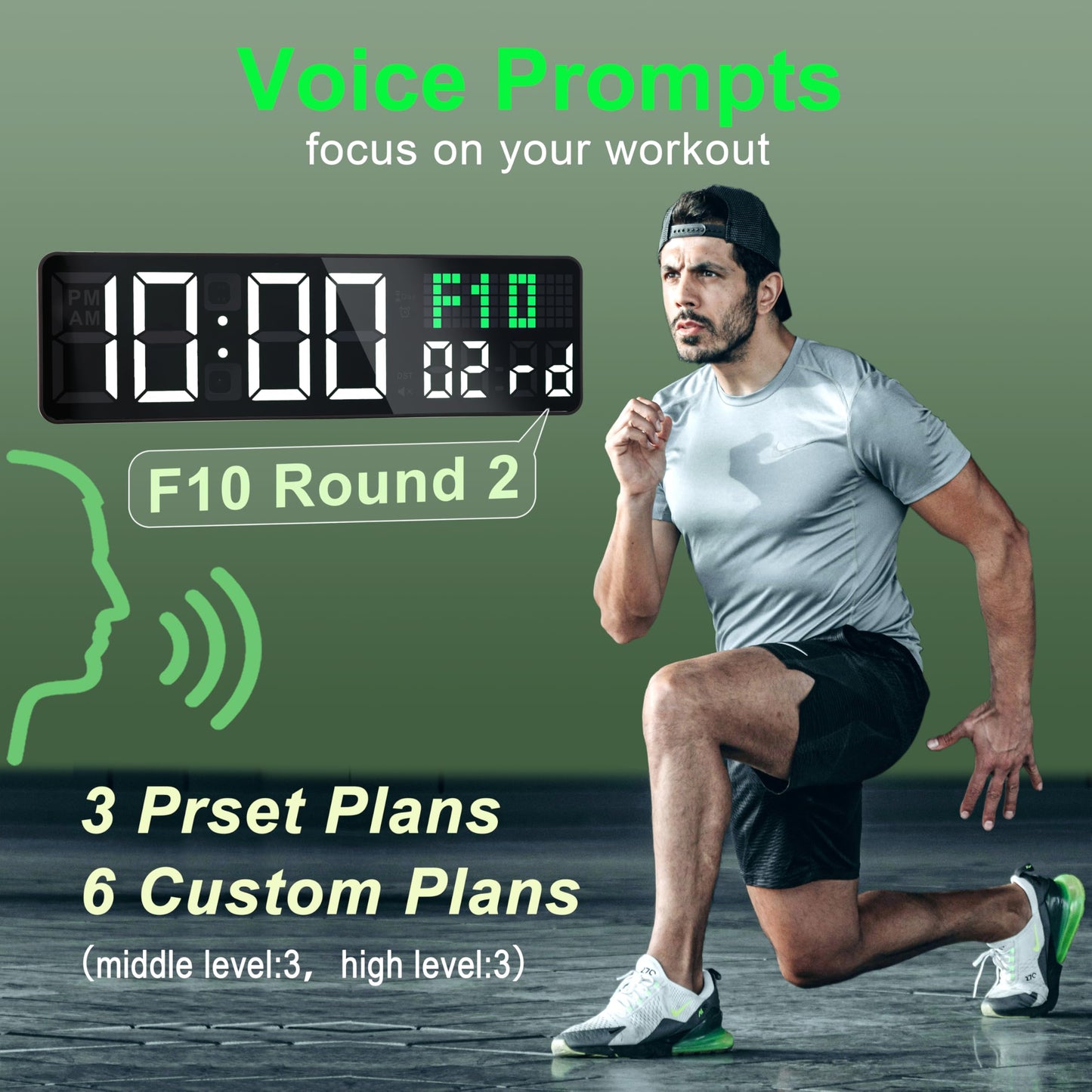 LUCORB Gym Clock with Seconds, 12" Digital Wall Timer Clock for Home Gym, Remote Interval Timer with Tabata HIIT Countdown, Voice Prompt | 5 Display Modes | 4 Training Alarms