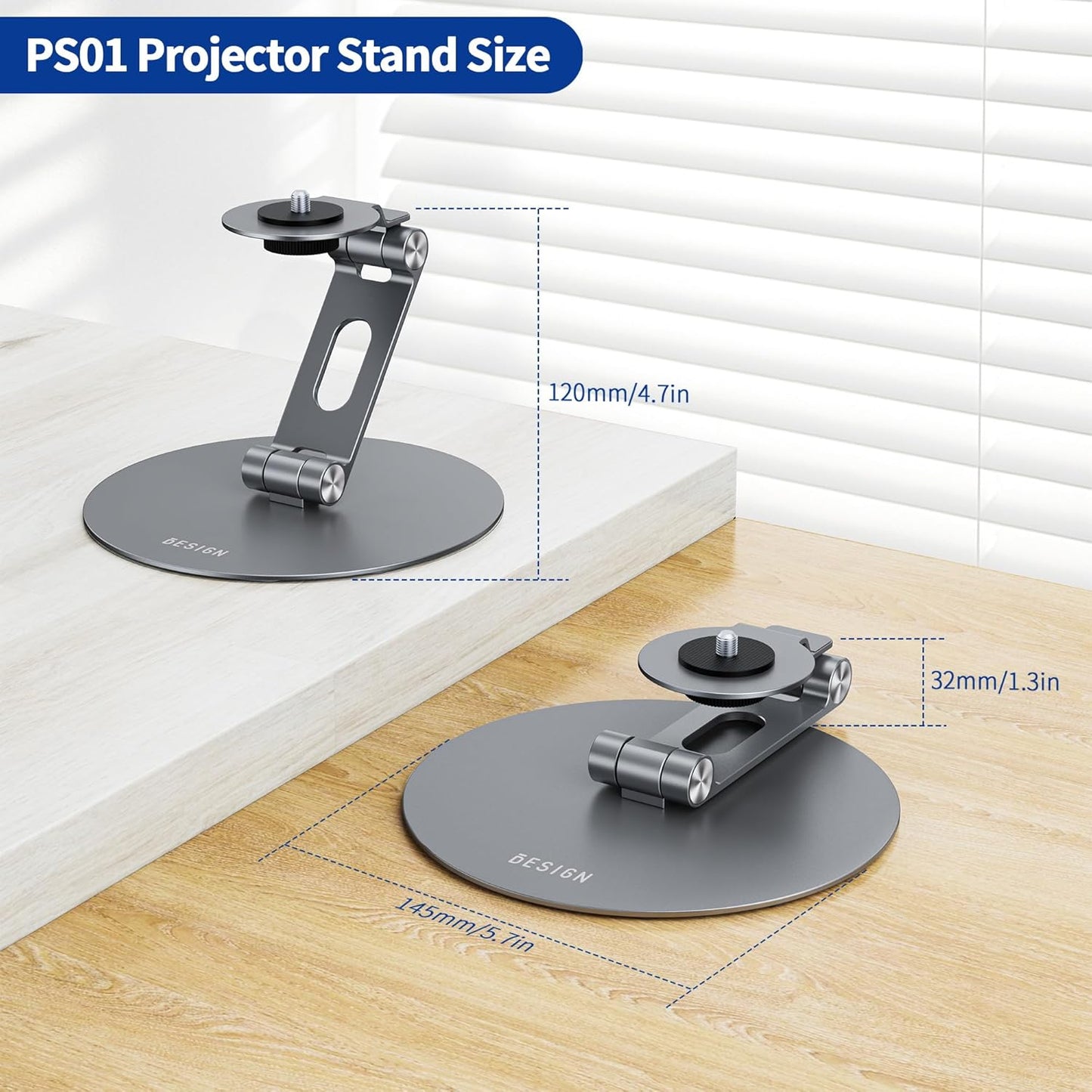 BESIGN PS01 1/4 inch Projector Foldable Mount Stand, Angle Adjustable Projector Stand with Mounting Screw