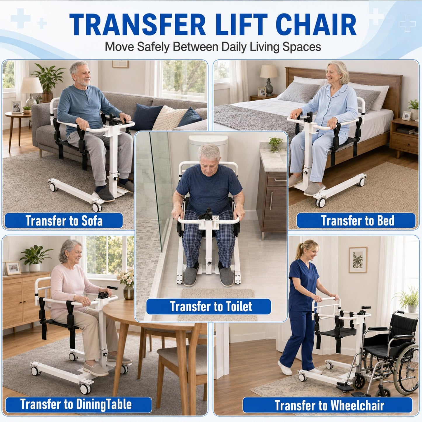 Patient Lift Transfer Chair for Home, Transfer Wheelchair for Seniors & Disabled, Portable Bed to Sofa Toilet Mobility Aid, Elderly Lift Assist Chair for Caregivers, 220 lbs