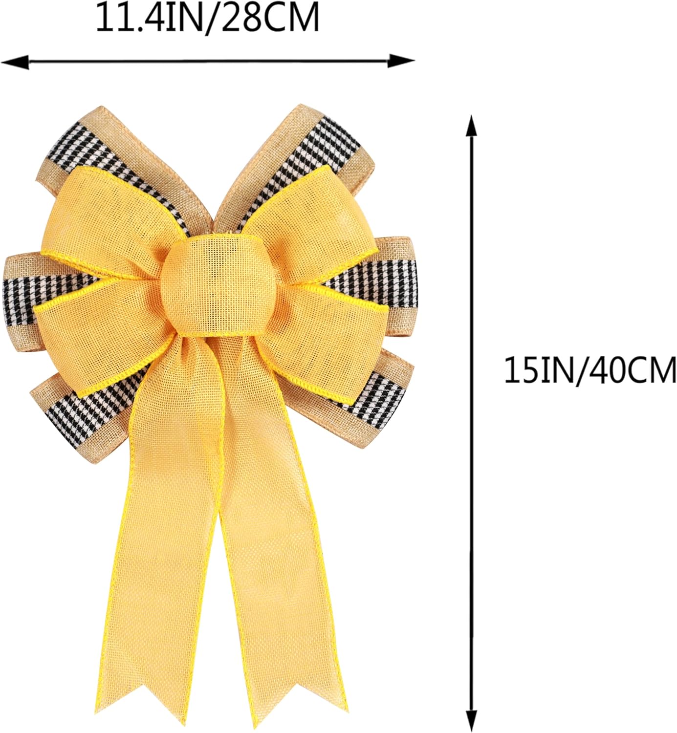 Skiennix Decorative Bow | 2 PCS Spring Summer Wreath Decor with Yellow Burlap & Black Stripe Ribbon