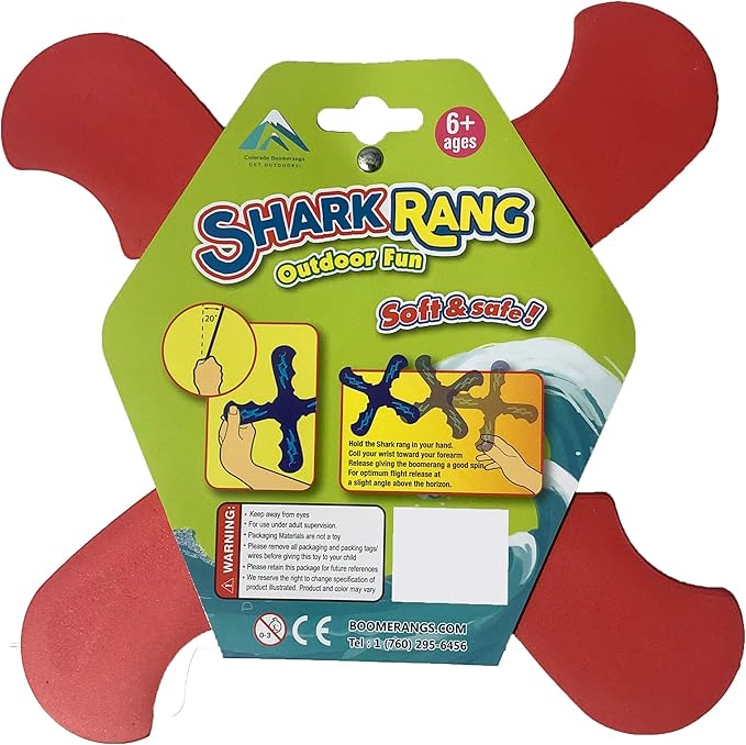 Shark Rang Red Boomerang - Great Beginner Boomerang for Kids or Adults. Soft and Safe.