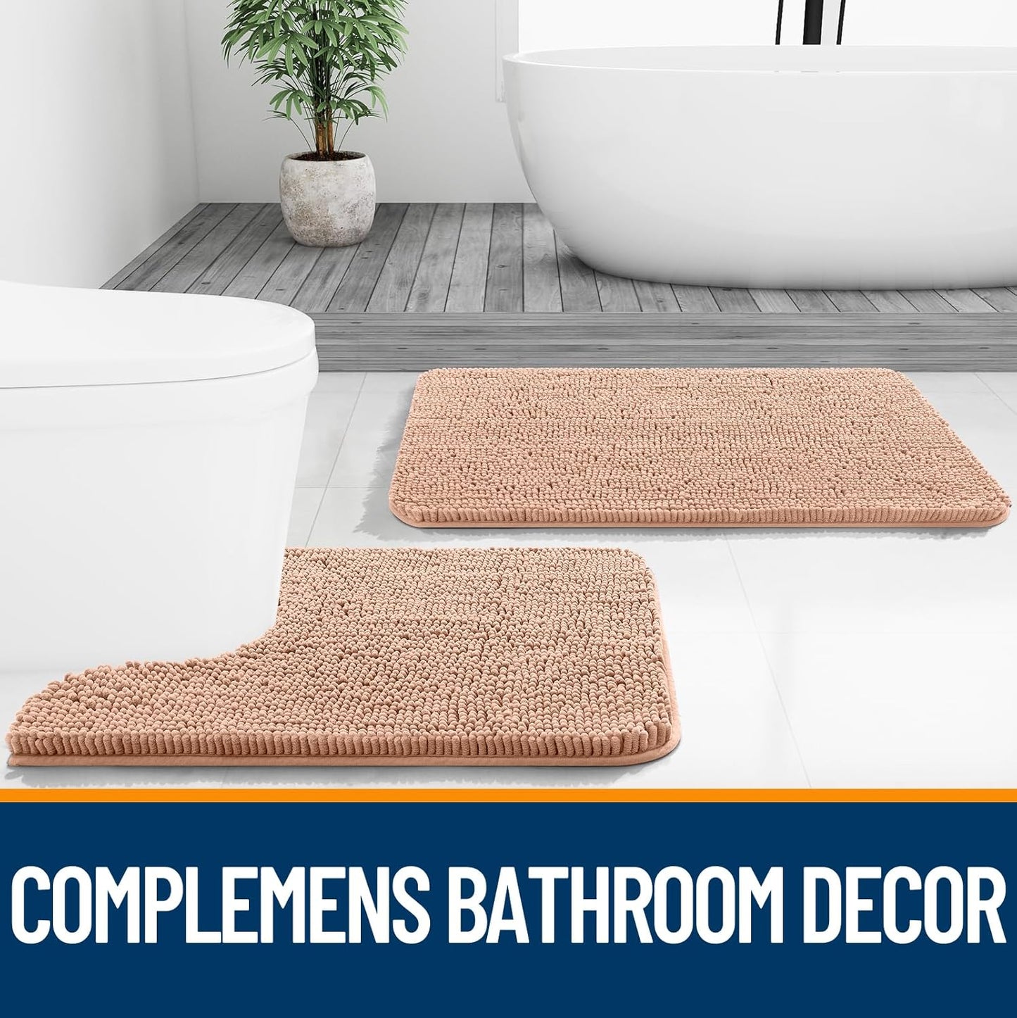OLANLY Large Bathroom Rugs - Extra Soft Chenille Bath Mats | Quick-Dry, Machine Washable, 44x32, Peach