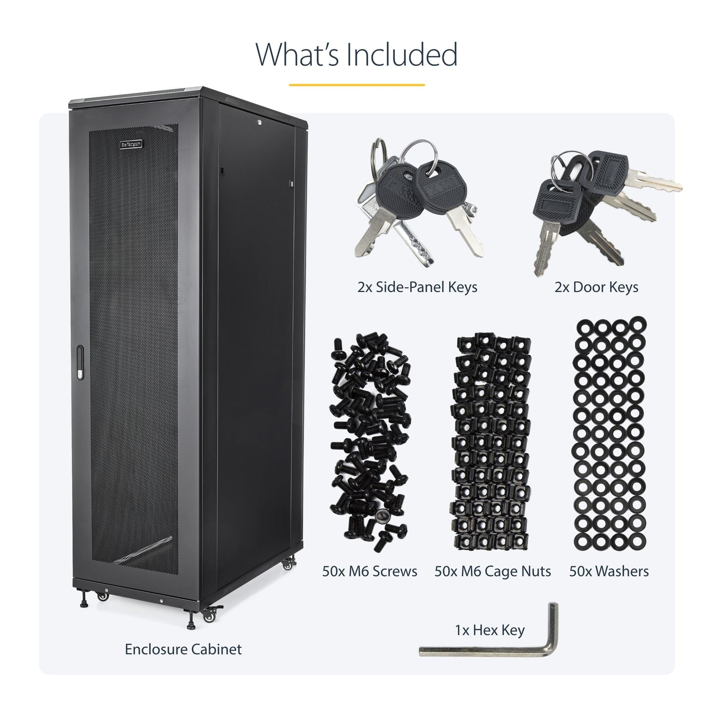 StarTech 42U Enterprise-Grade Server Rack Cabinet, Alloy Steel, 19in Enclosed 4-Post Rack with 36in (91cm) Mounting Depth and 2000lb (900kg) Weight Capacity, Black