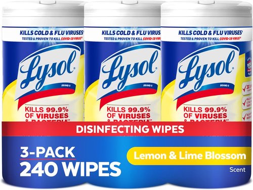 Lysol Disinfectant Wipes - Multi-Surface Antibacterial Cleaning Wipes | Lemon & Lime Blossom, 80 Count (Pack of 3)