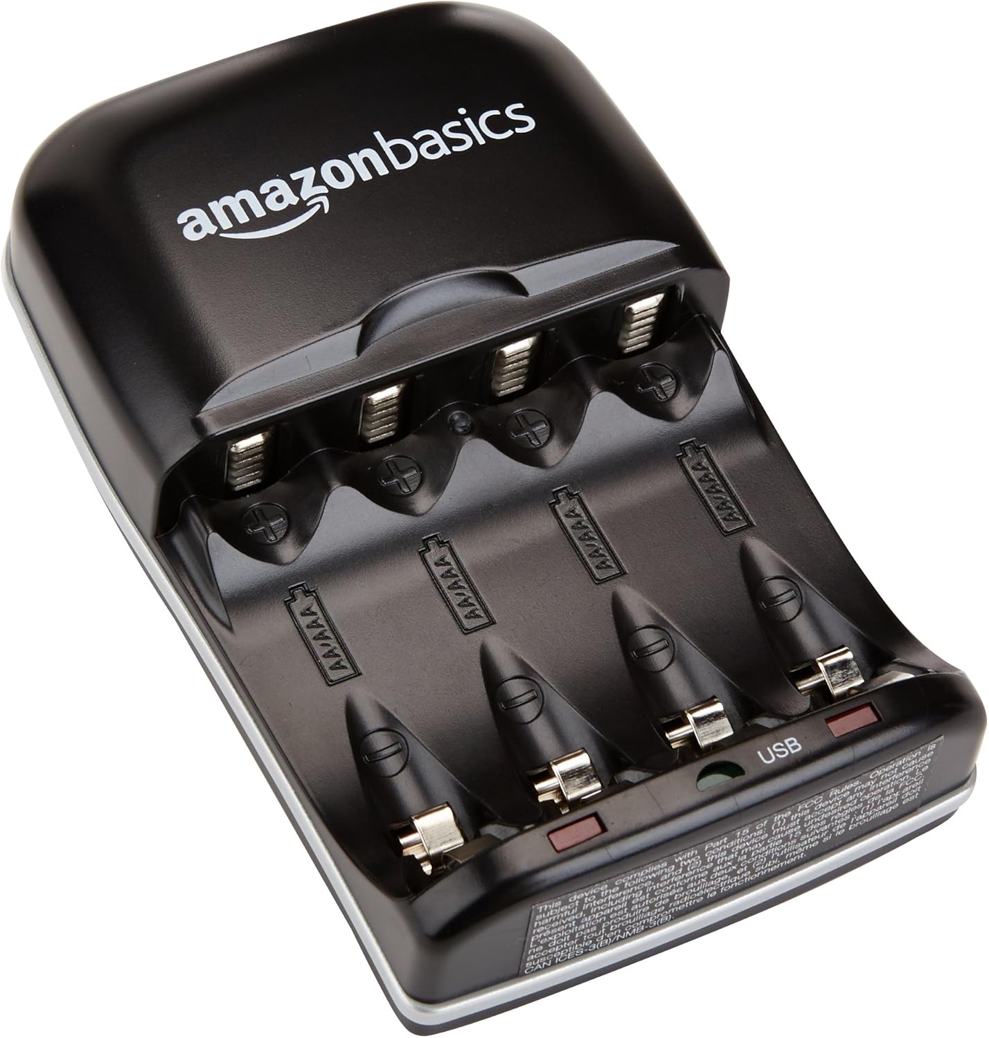 Amazon Basics Rechargeable Battery Charger for AA & AAA Ni-MH Batteries with USB Port, Portable, Travel-Friendly