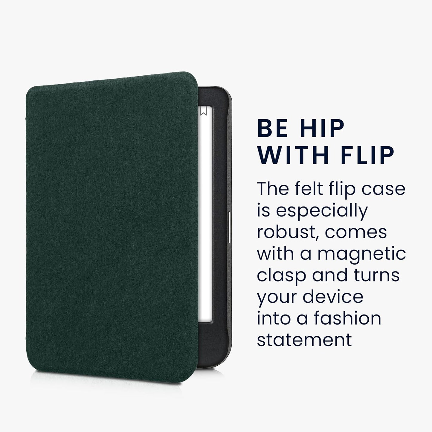 kwmobile Petrol Felt Fabric Case for Kobo Clara BW/Colour - Slim Book Style Protective Cover