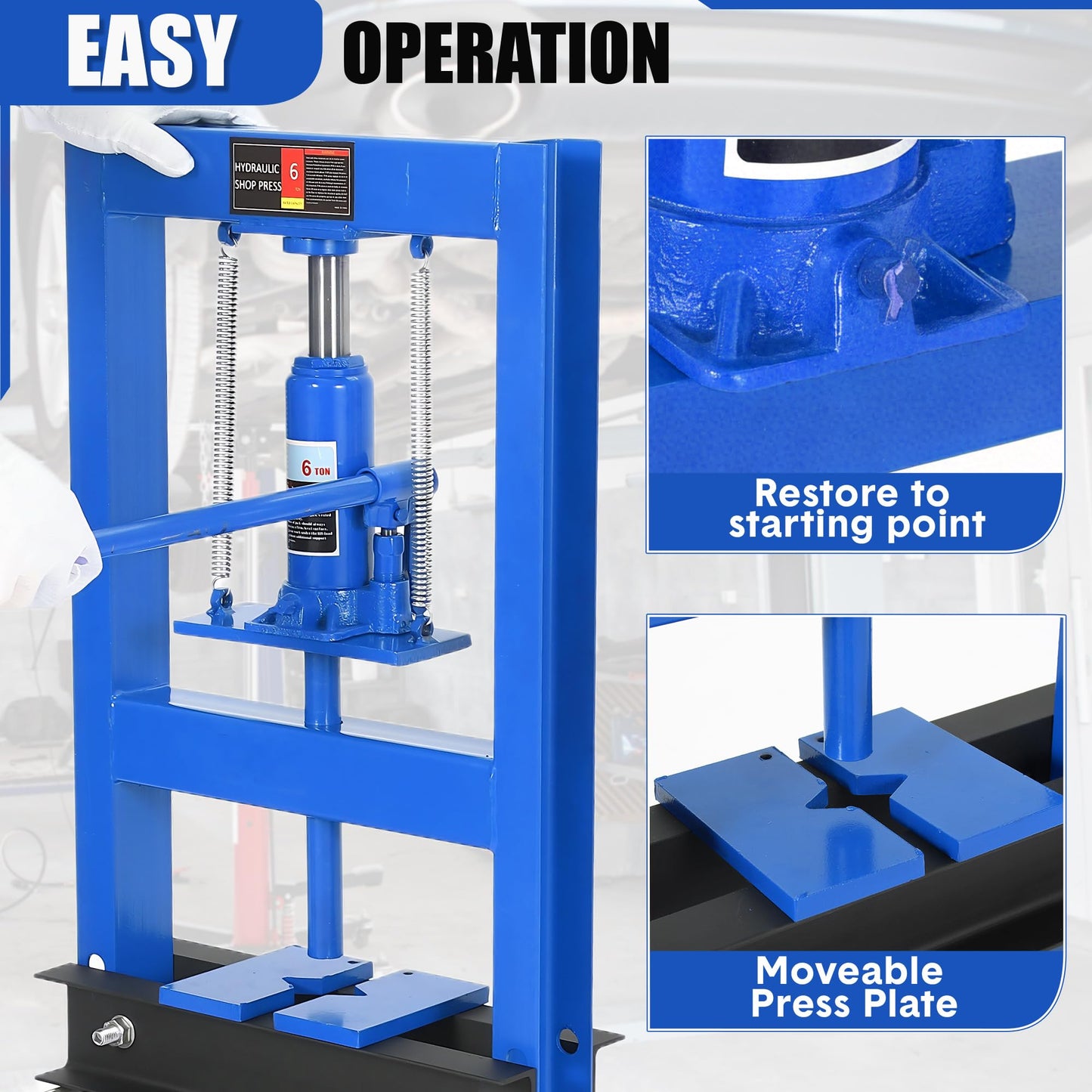 GarveeTech 6 Ton Hydraulic Press, Heavy-Duty Adjustable h-Frame Garage Floor Shop Press with Stamping Plates to Straighten Bend or Press Parts, for Straightening/Automotive Repair/Garage Use