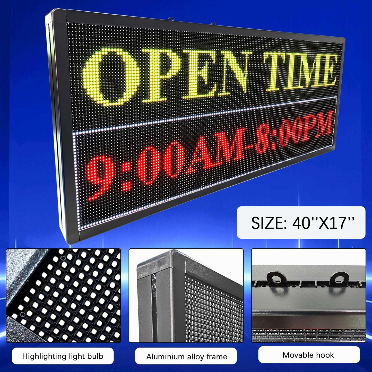 Led Signs Scrolling Programmable, Digital Display Screen Outdoor Waterproof, Customed Electronic Message Board ,for Advertising Public Business Store Restaurant Window P6 40''x17'' ,High Brightness Full Color