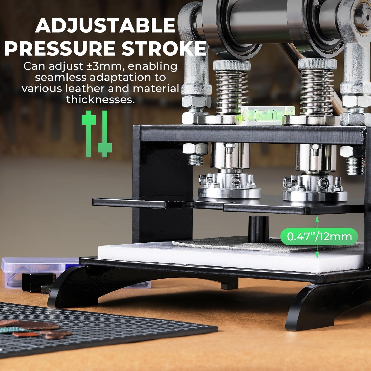 Flyrivergo Leather Cutting Machine, 7.87 x 7.87in Embossing Plate Manual Die Cutter Stamping Machine 1.0 Ton Force, Adjustable Pressure Stroke, Ideal for Multiple Materials and Leathercraft Projects