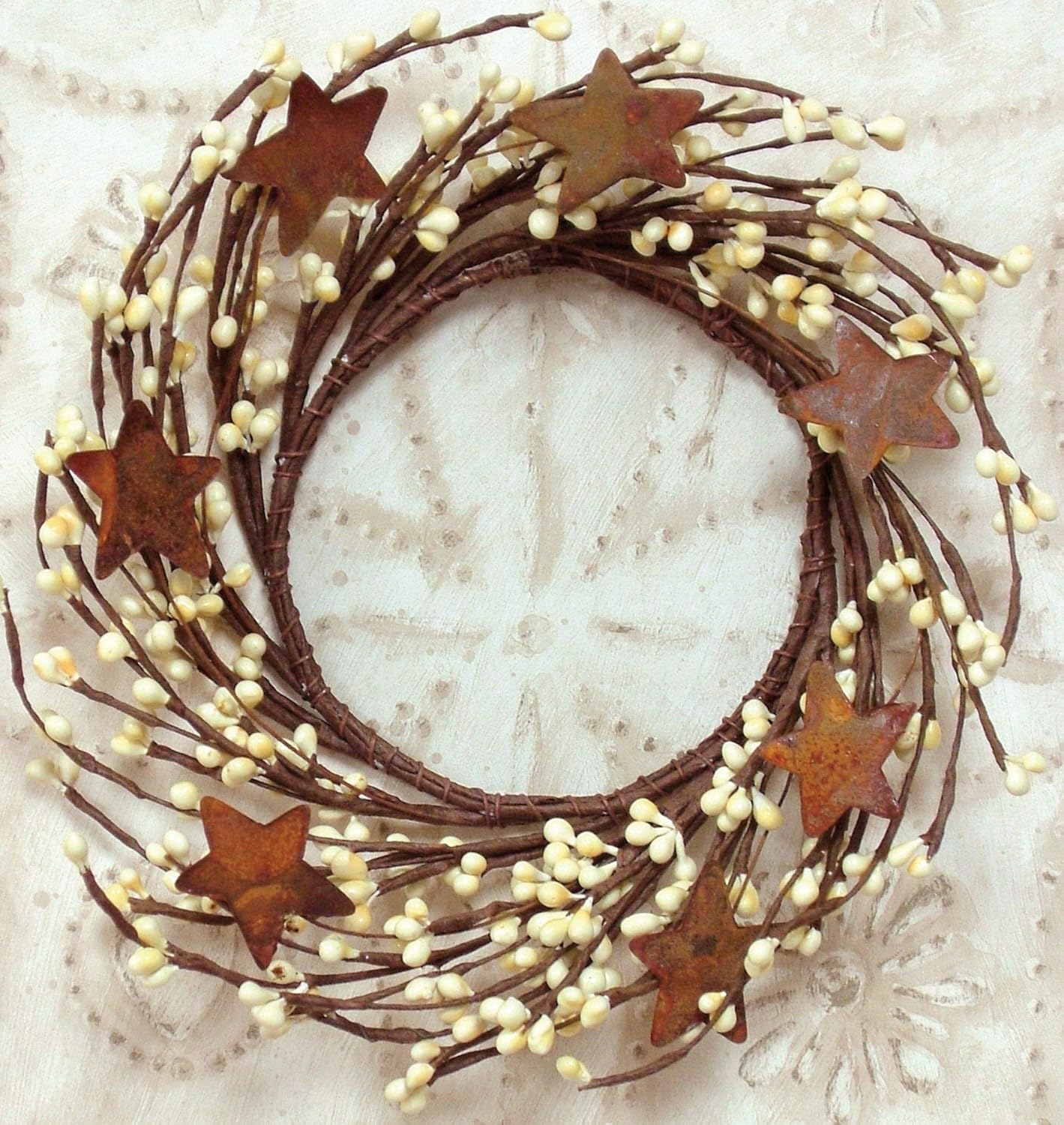 CWI Gifts Pip Twig Star Wreath Rings - 8-Inch Ivory Wreath Decor for Front Door & Candle Display