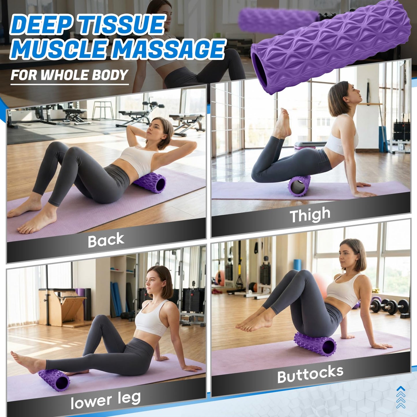 JOYVANTAGE Foam Roller High Density Deep Tissue Massager for Muscle Massage Myofascial Trigger Point Release Improves Mobility Massage of The Back and Leg Muscles - 15" (Purple)