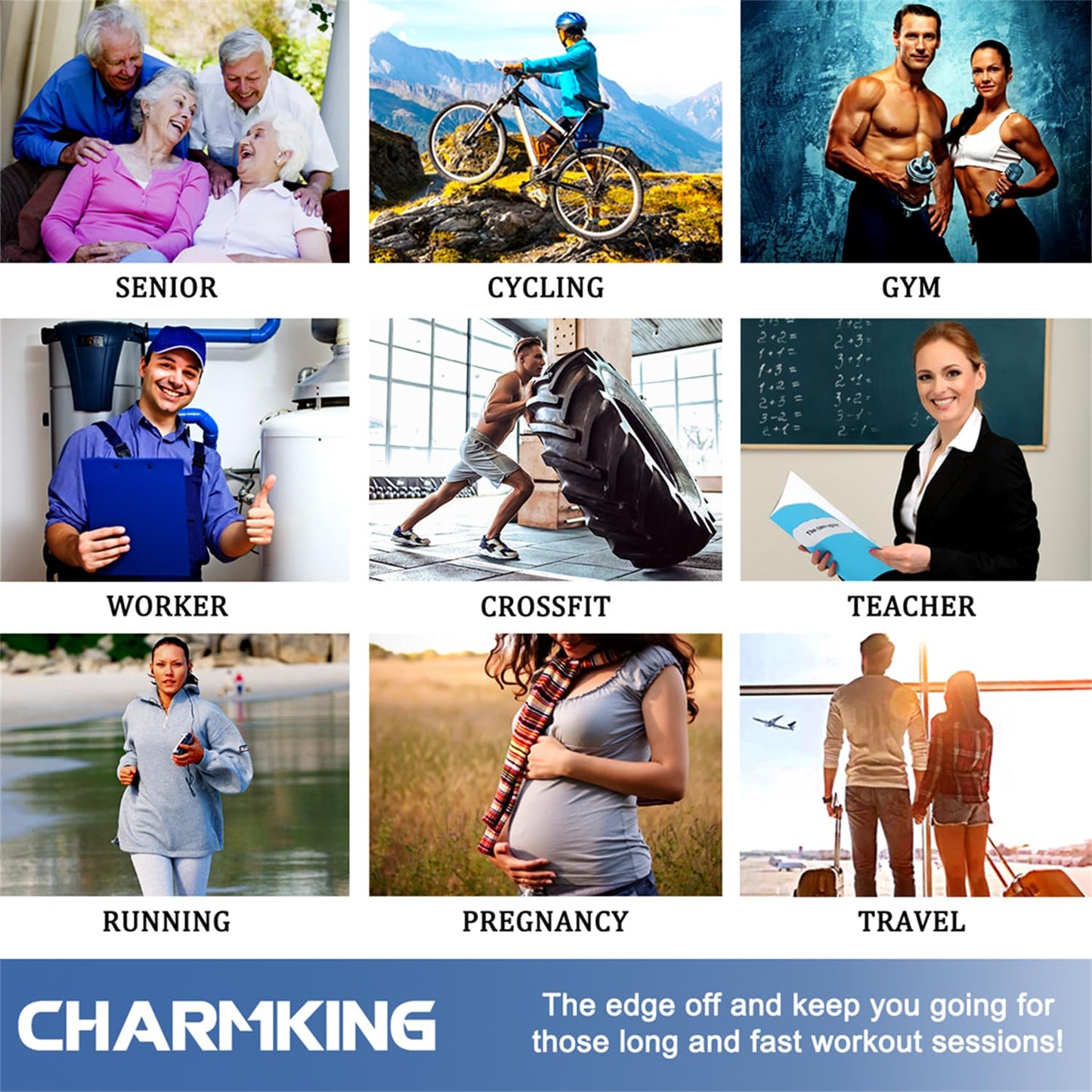 CHARMKING Compression Socks (3 Pairs) - 15-20 mmHg, Athletic Support for Running, Cycling, Travel - Boost Circulation and Performance (Black, S/M)
