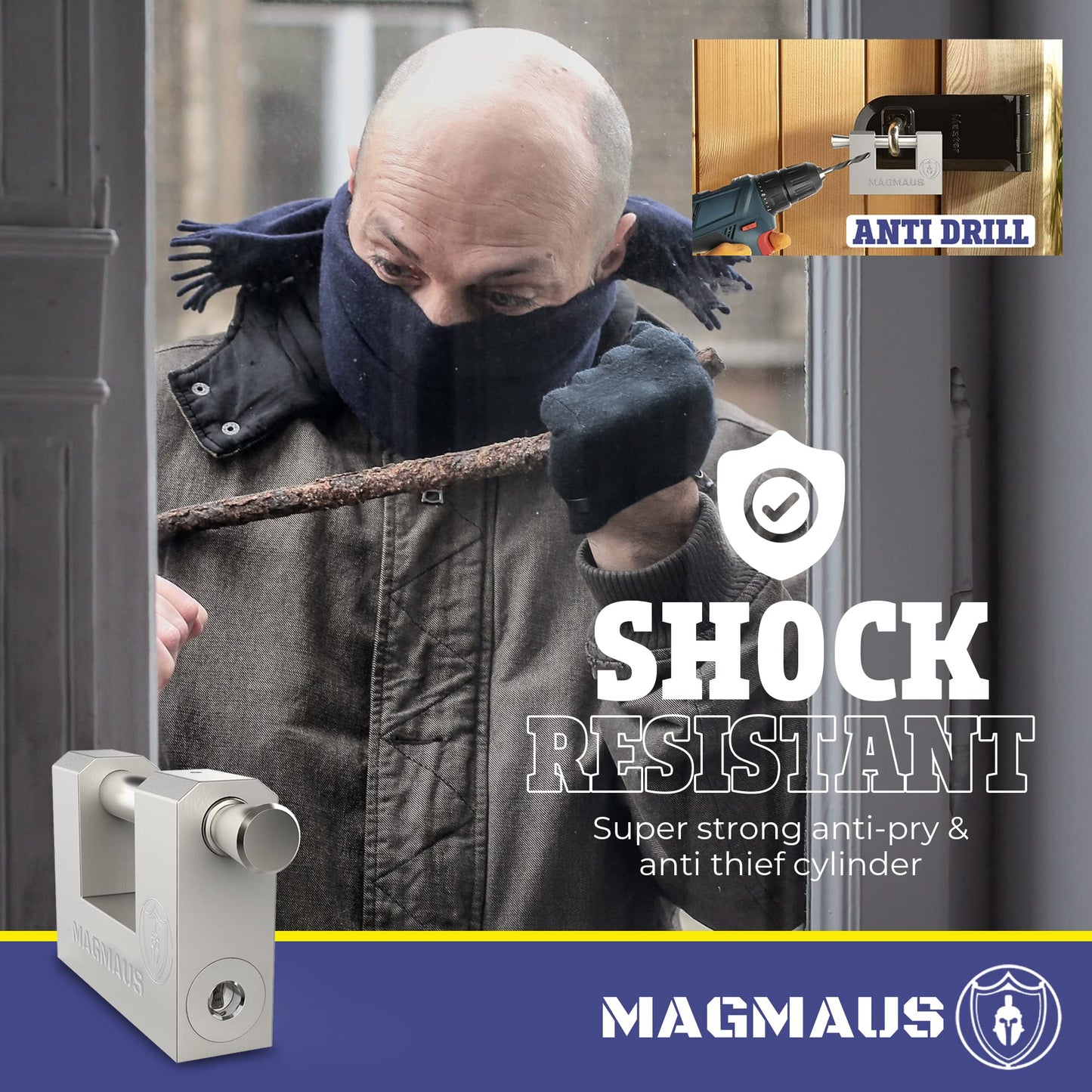 Magmaus® RTL70 [Armoured] High Security Padlock – Heavy Duty Container Lock with 0.70” Shackle Clearance & 0.39” Thick Bolt – Weatherproof Outdoor Lock for Storage Unit, Shed, Gate, Garage - 3 Keys